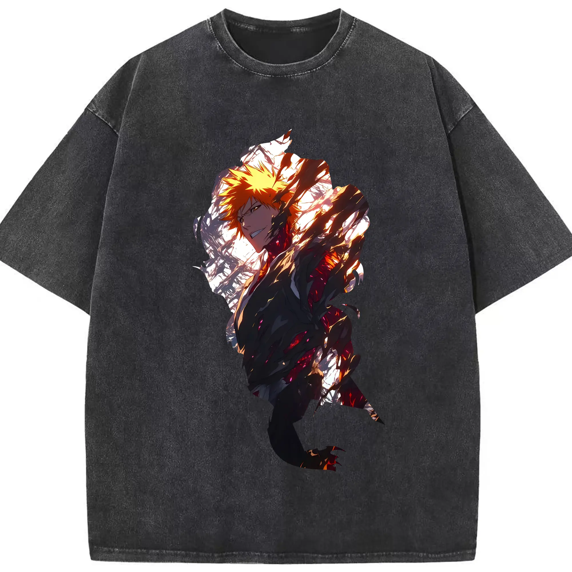 ブリーチ グッズ 黒崎 一護 - 綿100％ ヴィンテージ風 半袖Tシャツ ・ フロントプリント ・ 柔らか肌触り ・ 通気性 快適 ・ スポーツ カジュアル 外出用