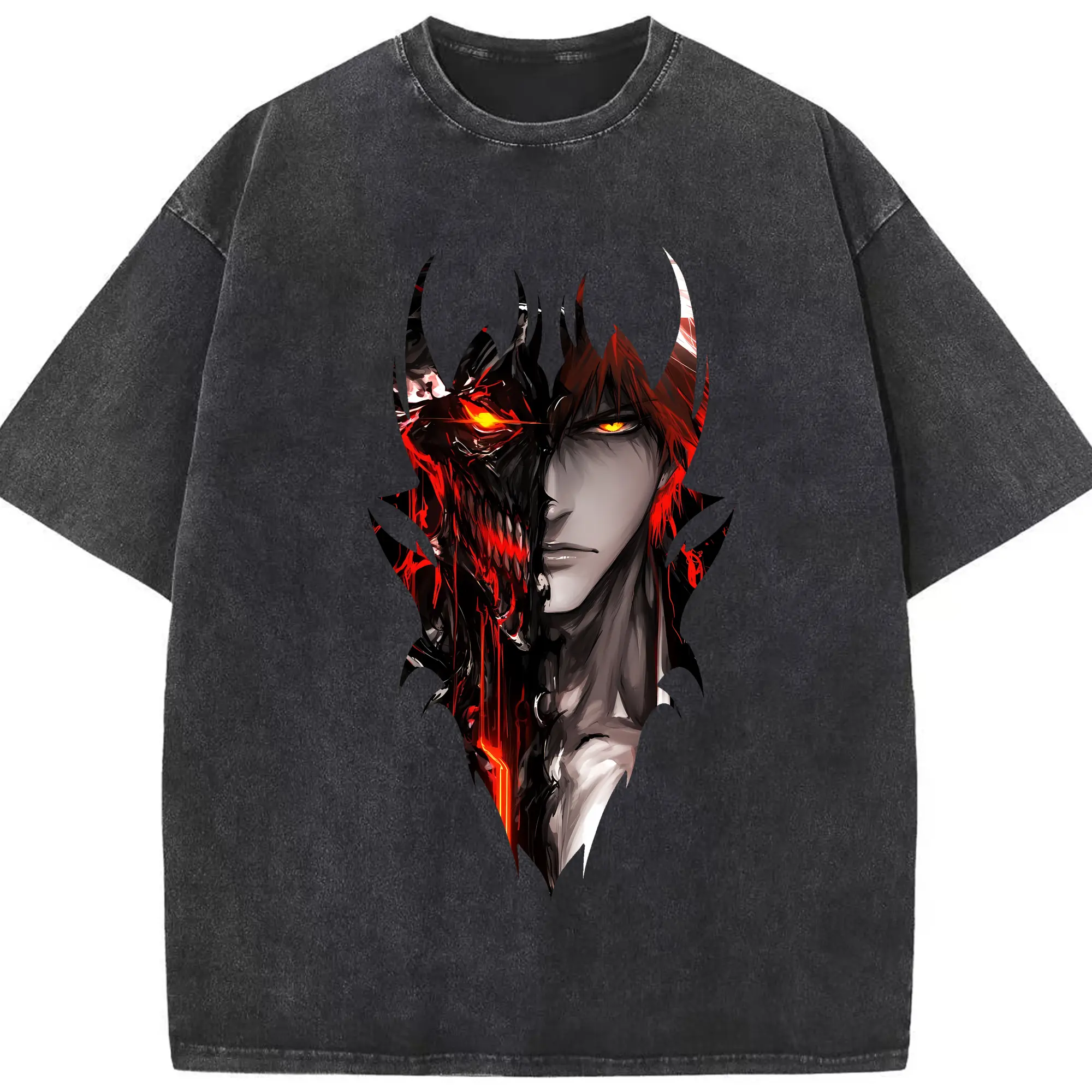 ブリーチ グッズ 黒崎 一護 - 綿100％ ヴィンテージ風 半袖Tシャツ ・ フロントプリント ・ 柔らか肌触り ・ 通気性 快適 ・ スポーツ カジュアル 外出用