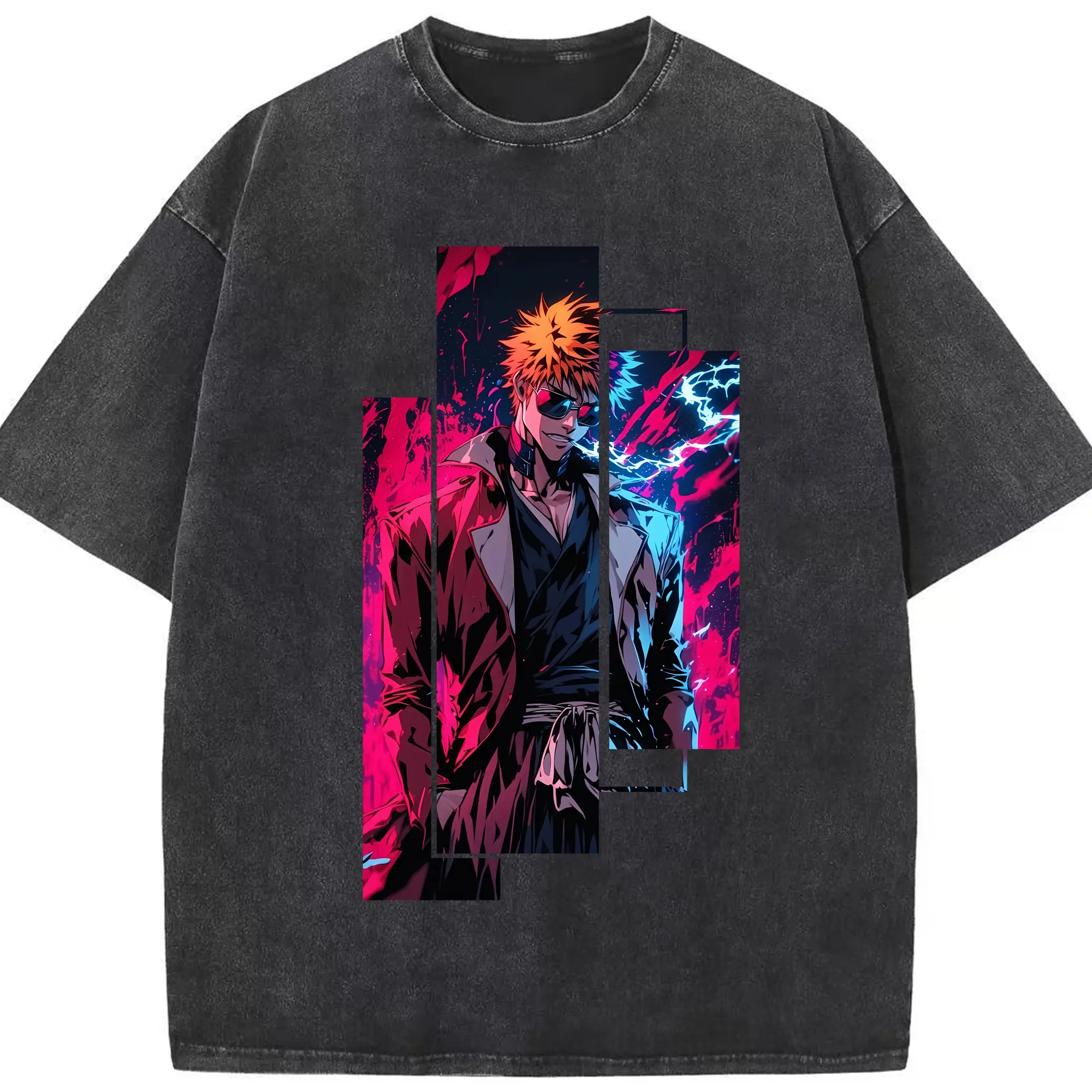 ブリーチ グッズ 黒崎 一護 - 綿100％ ヴィンテージ風 半袖Tシャツ ・ フロントプリント ・ 柔らか肌触り ・ 通気性 快適 ・ スポーツ カジュアル 外出用