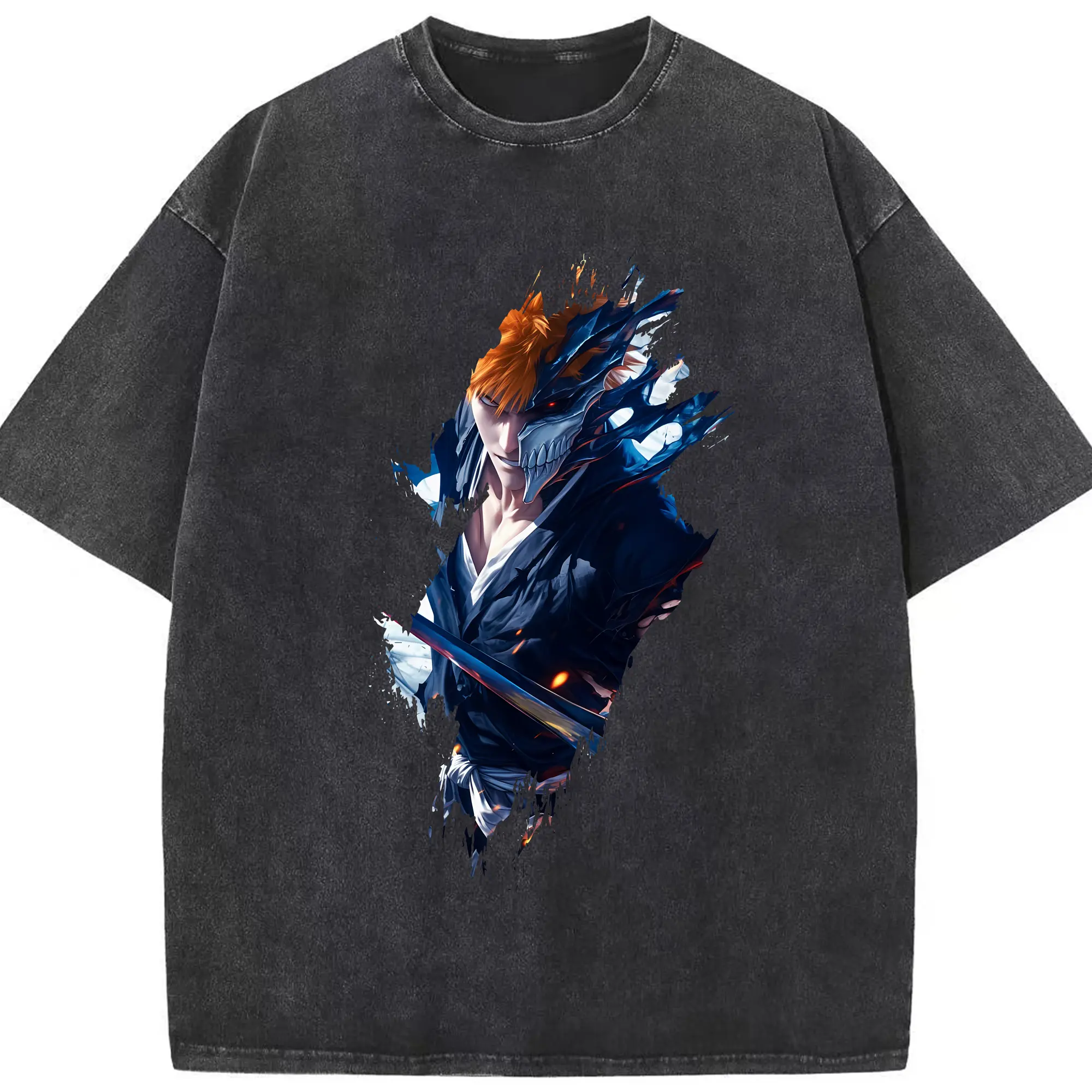 ブリーチ グッズ 黒崎 一護 - 綿100％ ヴィンテージ風 半袖Tシャツ ・ フロントプリント ・ 柔らか肌触り ・ 通気性 快適 ・ スポーツ カジュアル 外出用