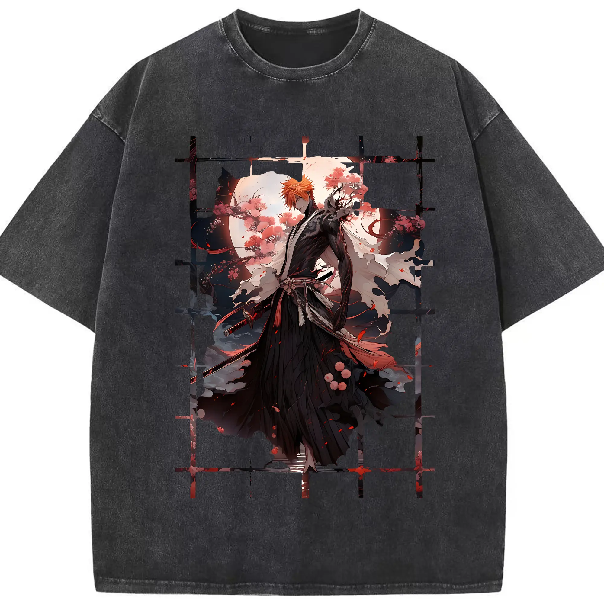 ブリーチ グッズ 黒崎 一護 - 綿100％ ヴィンテージ風 半袖Tシャツ ・ フロントプリント ・ 柔らか肌触り ・ 通気性 快適 ・ スポーツ カジュアル 外出用