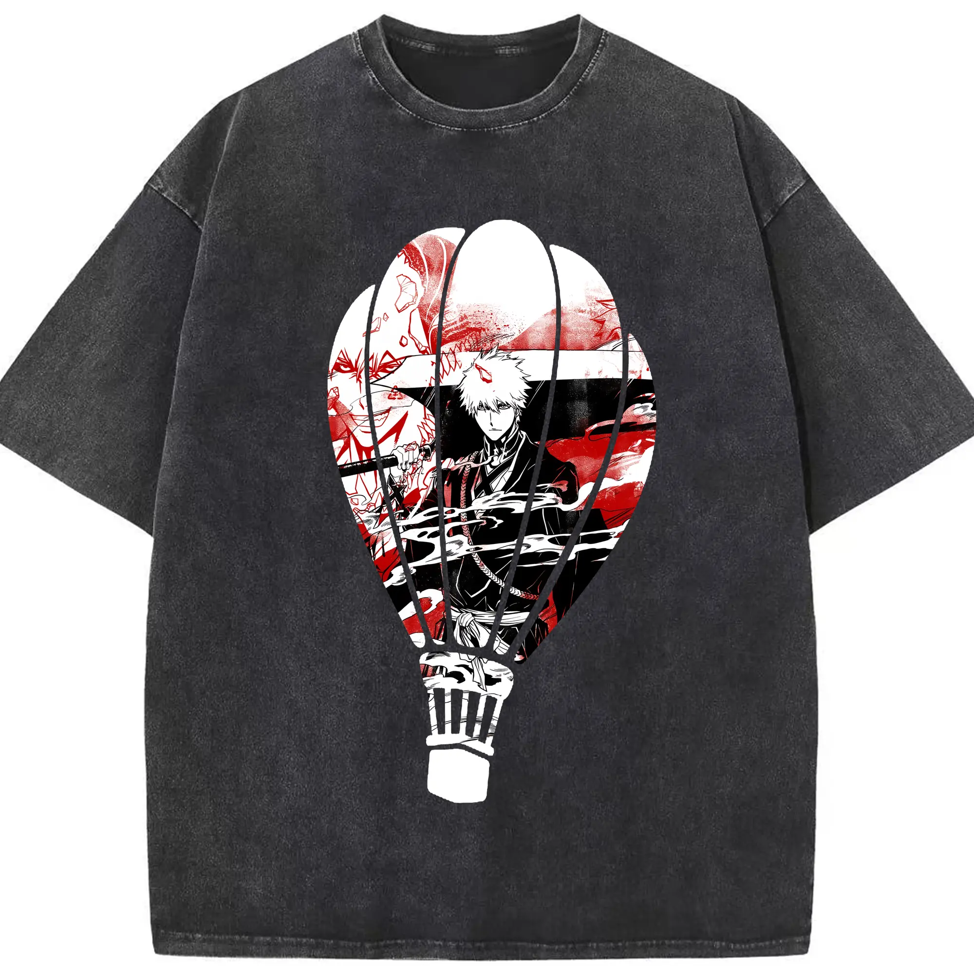 ブリーチ グッズ 黒崎 一護 - 綿100％ ヴィンテージ風 半袖Tシャツ ・ フロントプリント ・ 柔らか肌触り ・ 通気性 快適 ・ スポーツ カジュアル 外出用