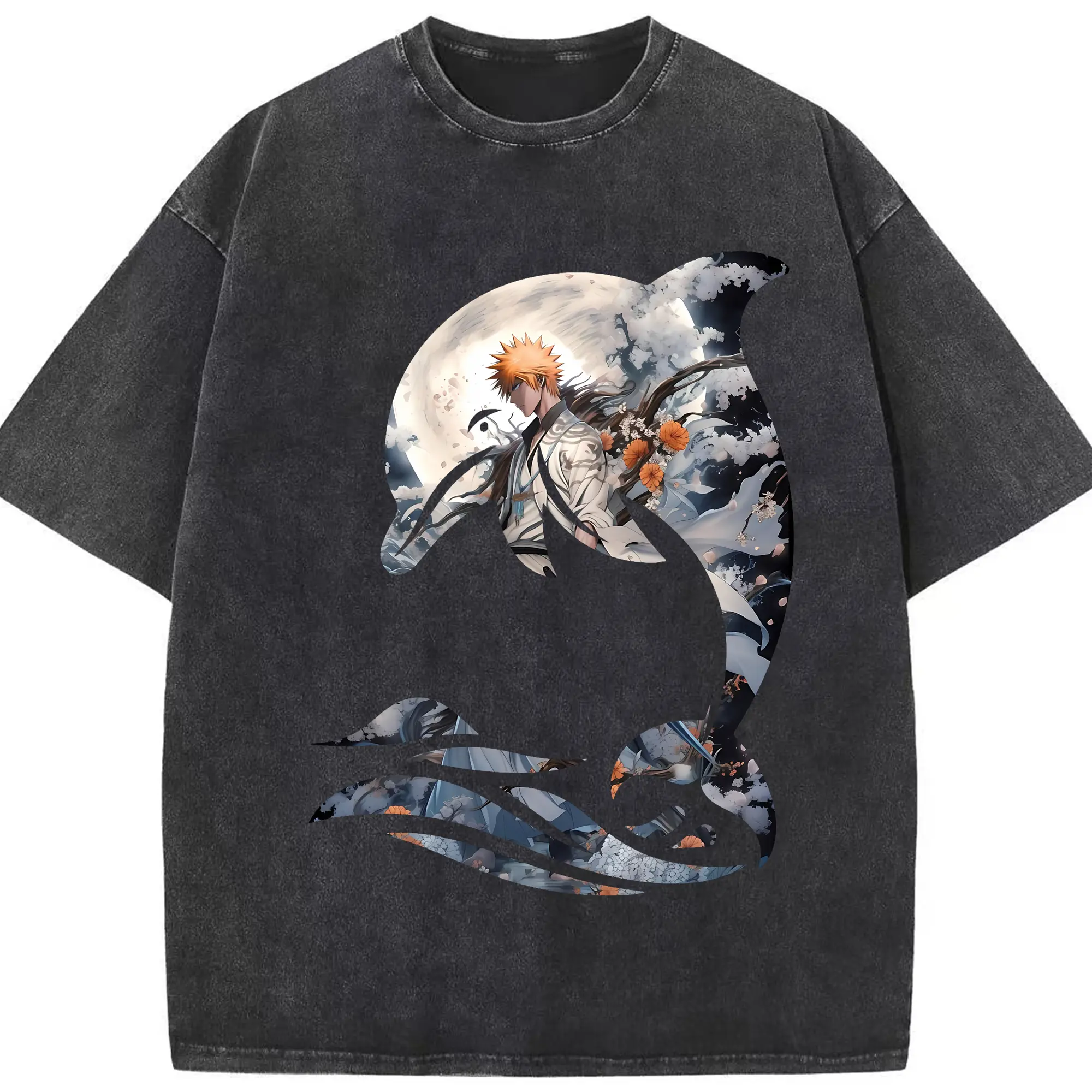 ブリーチ グッズ 黒崎 一護 - 綿100％ ヴィンテージ風 半袖Tシャツ ・ フロントプリント ・ 柔らか肌触り ・ 通気性 快適 ・ スポーツ カジュアル 外出用