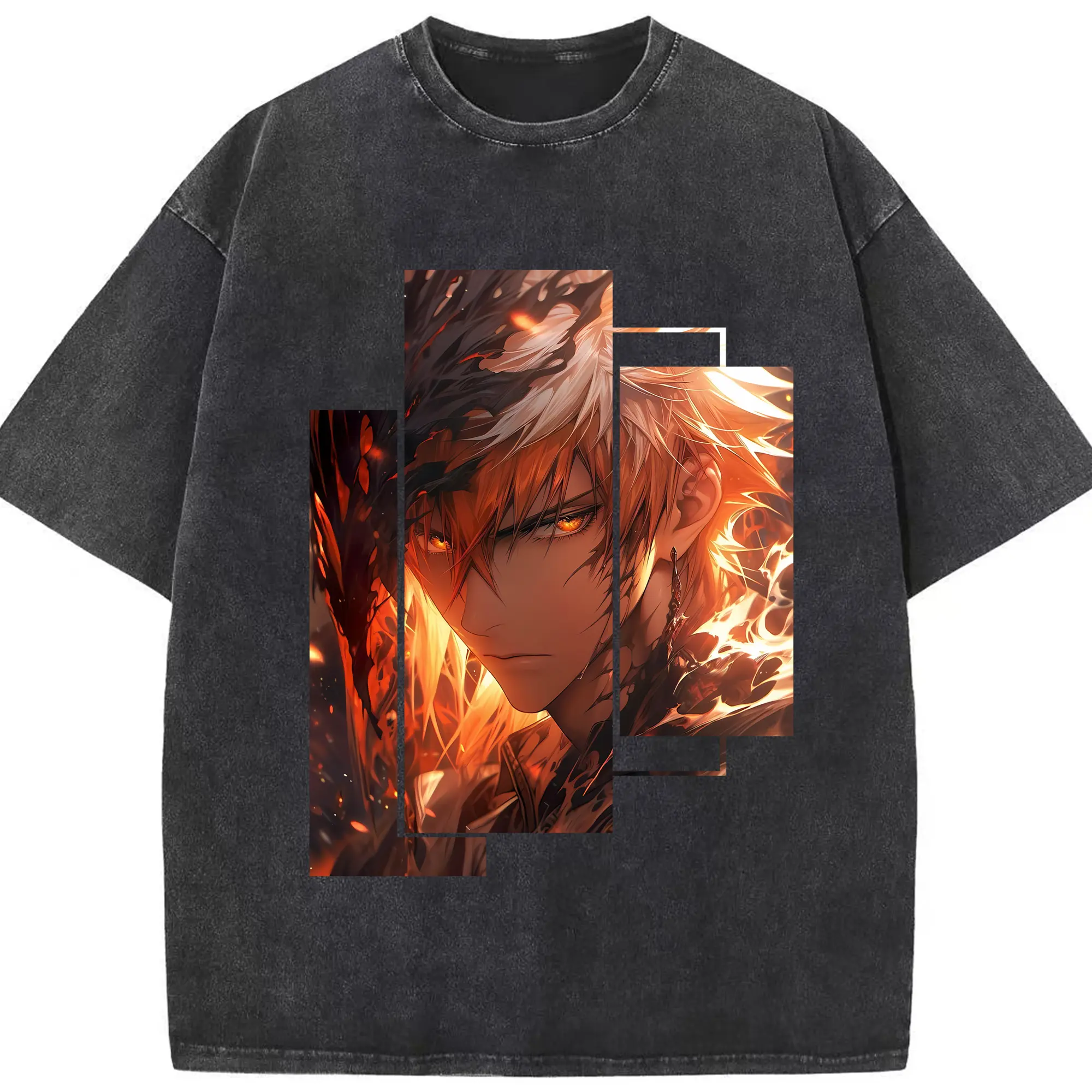 ブリーチ グッズ 黒崎 一護 - 綿100％ ヴィンテージ風 半袖Tシャツ ・ フロントプリント ・ 柔らか肌触り ・ 通気性 快適 ・ スポーツ カジュアル 外出用