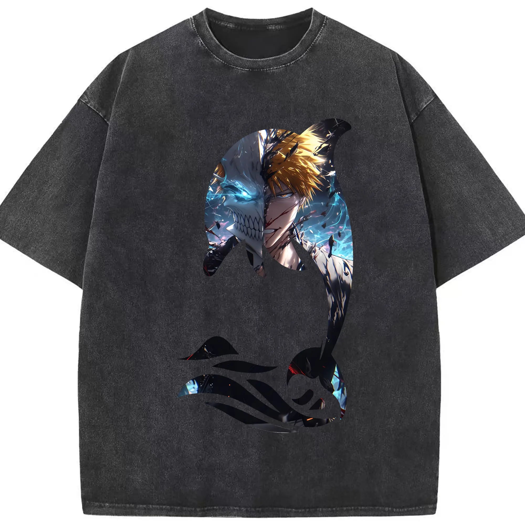 ブリーチ グッズ 黒崎 一護 - 綿100％ ヴィンテージ風 半袖Tシャツ ・ フロントプリント ・ 柔らか肌触り ・ 通気性 快適 ・ スポーツ カジュアル 外出用