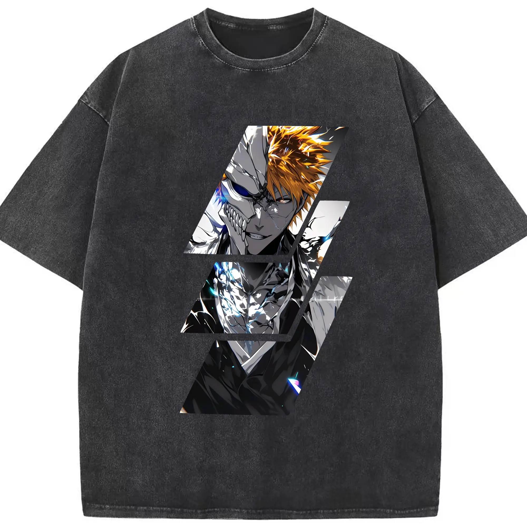 ブリーチ グッズ 黒崎 一護 - 綿100％ ヴィンテージ風 半袖Tシャツ ・ フロントプリント ・ 柔らか肌触り ・ 通気性 快適 ・ スポーツ カジュアル 外出用