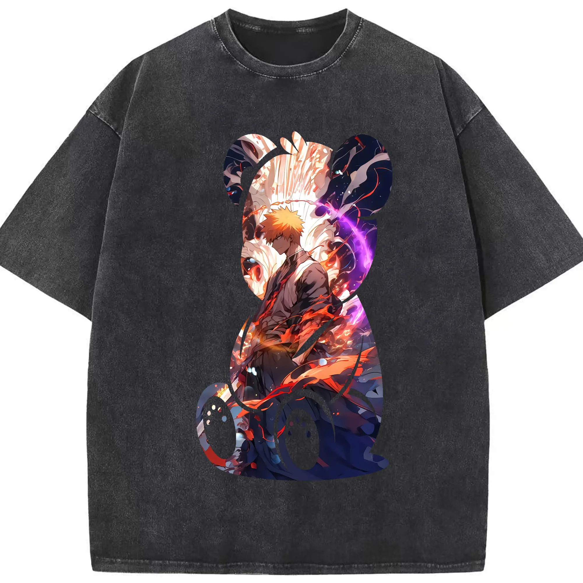 ブリーチ グッズ 黒崎 一護 - 綿100％ ヴィンテージ風 半袖Tシャツ ・ フロントプリント ・ 柔らか肌触り ・ 通気性 快適 ・ スポーツ カジュアル 外出用