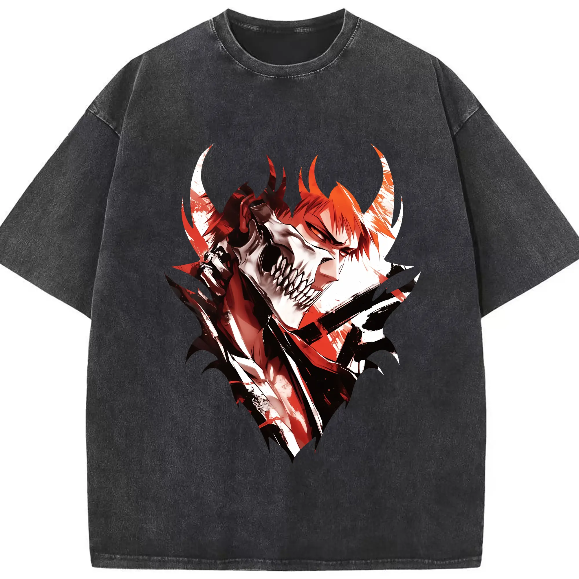 ブリーチ グッズ 黒崎 一護 - 綿100％ ヴィンテージ風 半袖Tシャツ ・ フロントプリント ・ 柔らか肌触り ・ 通気性 快適 ・ スポーツ カジュアル 外出用