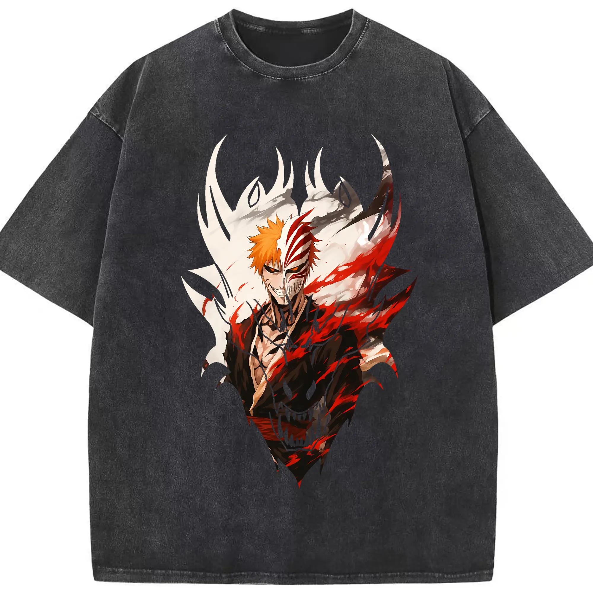 ブリーチ グッズ 黒崎 一護 - 綿100％ ヴィンテージ風 半袖Tシャツ ・ フロントプリント ・ 柔らか肌触り ・ 通気性 快適 ・ スポーツ カジュアル 外出用