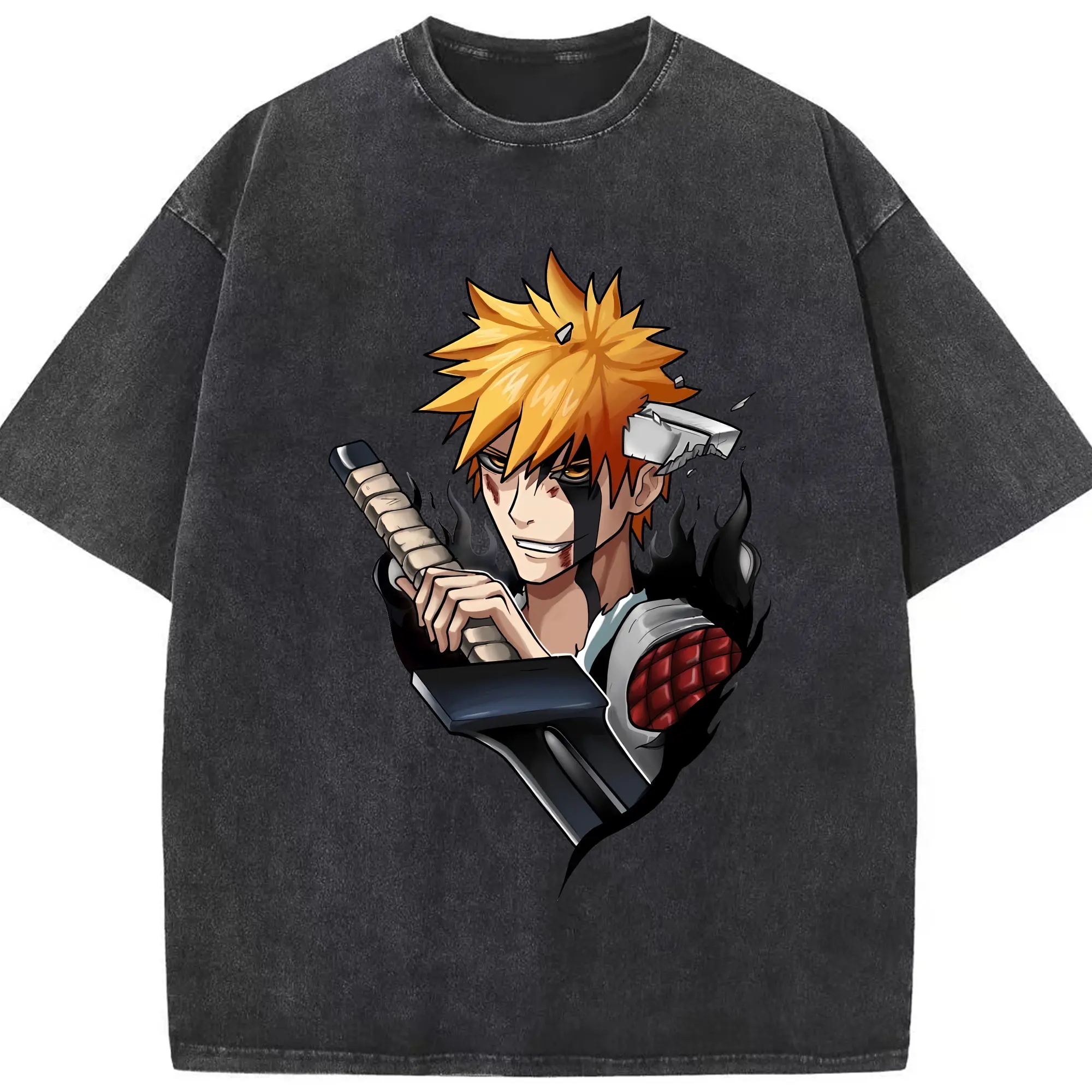 ブリーチ グッズ 黒崎 一護 - 綿100％ ヴィンテージ風 半袖Tシャツ ・ フロントプリント ・ 柔らか肌触り ・ 通気性 快適 ・ スポーツ カジュアル 外出用