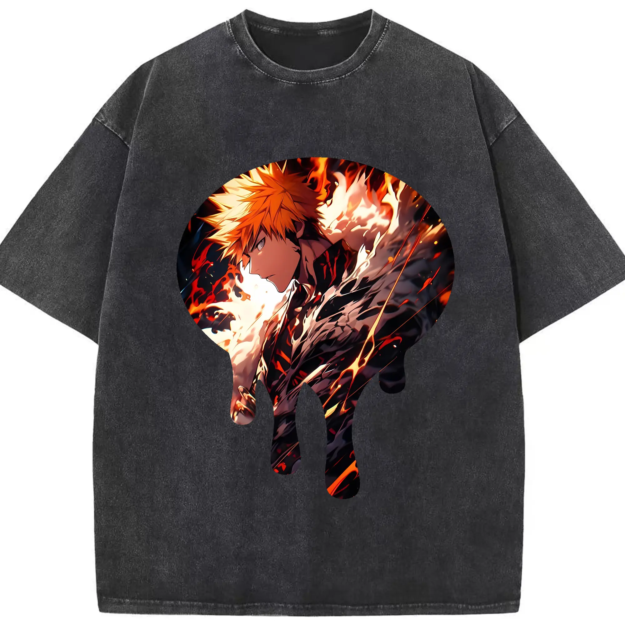 ブリーチ グッズ 黒崎 一護 - 綿100％ ヴィンテージ風 半袖Tシャツ ・ フロントプリント ・ 柔らか肌触り ・ 通気性 快適 ・ スポーツ カジュアル 外出用