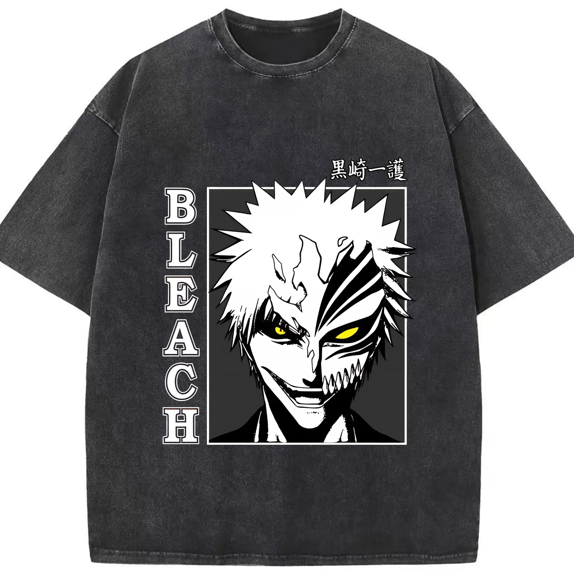 ブリーチ グッズ 黒崎 一護 - 綿100％ ヴィンテージ風 半袖Tシャツ ・ フロントプリント ・ 柔らか肌触り ・ 通気性 快適 ・ スポーツ カジュアル 外出用