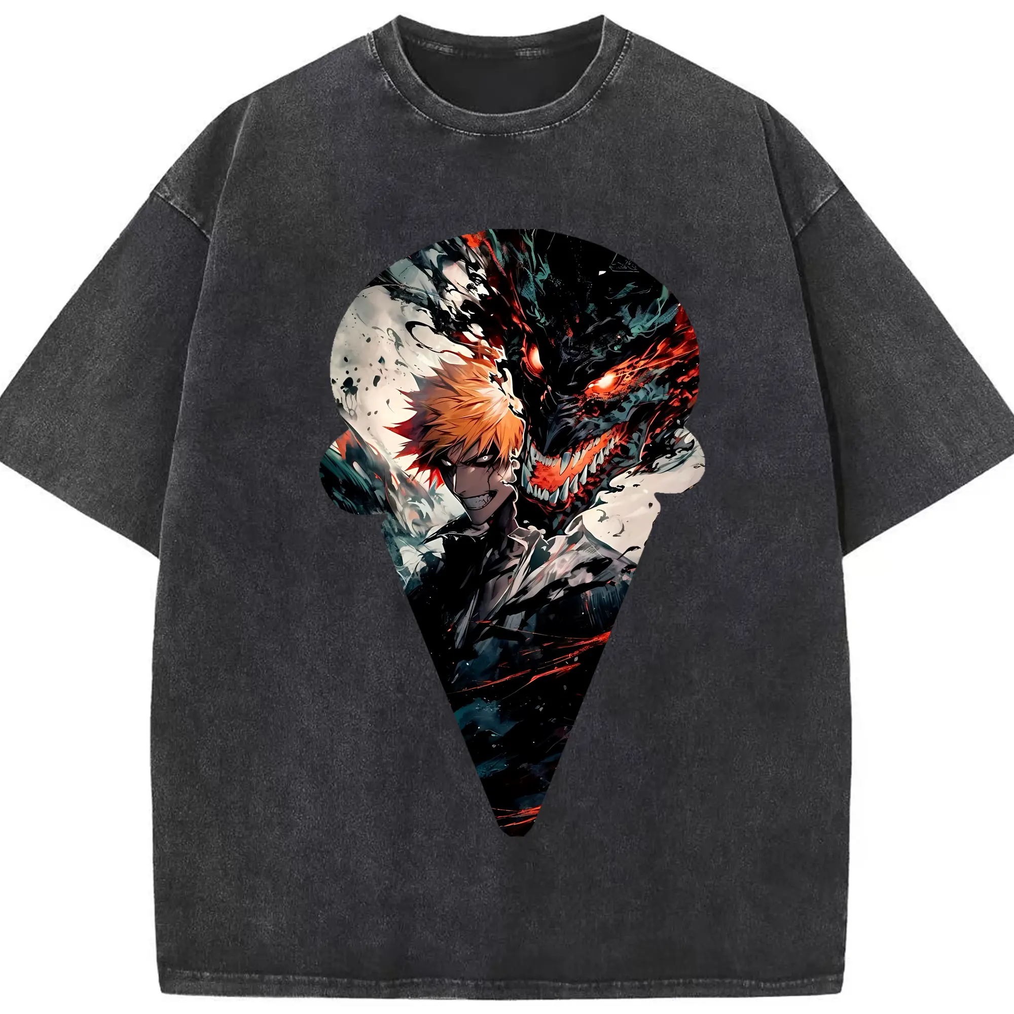 ブリーチ グッズ 黒崎 一護 - 綿100％ ヴィンテージ風 半袖Tシャツ ・ フロントプリント ・ 柔らか肌触り ・ 通気性 快適 ・ スポーツ カジュアル 外出用