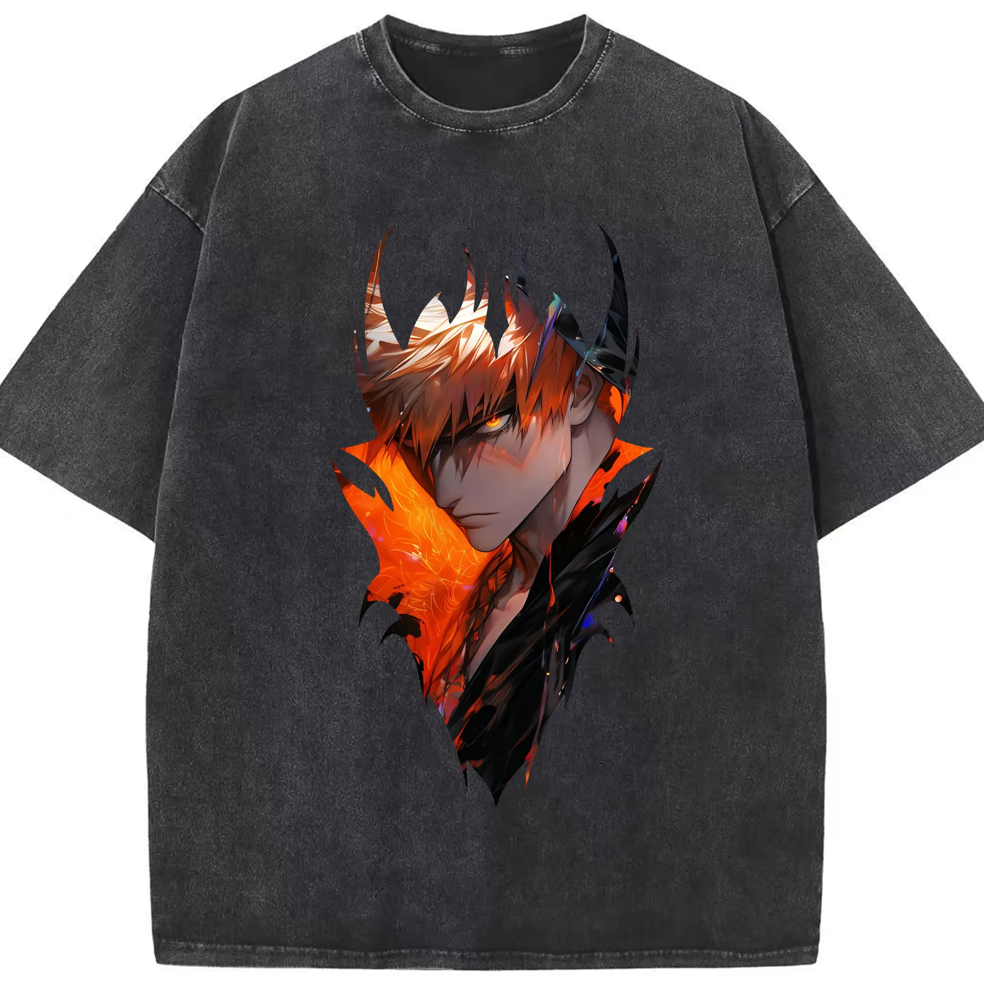 ブリーチ グッズ 黒崎 一護 - 綿100％ ヴィンテージ風 半袖Tシャツ ・ フロントプリント ・ 柔らか肌触り ・ 通気性 快適 ・ スポーツ カジュアル 外出用