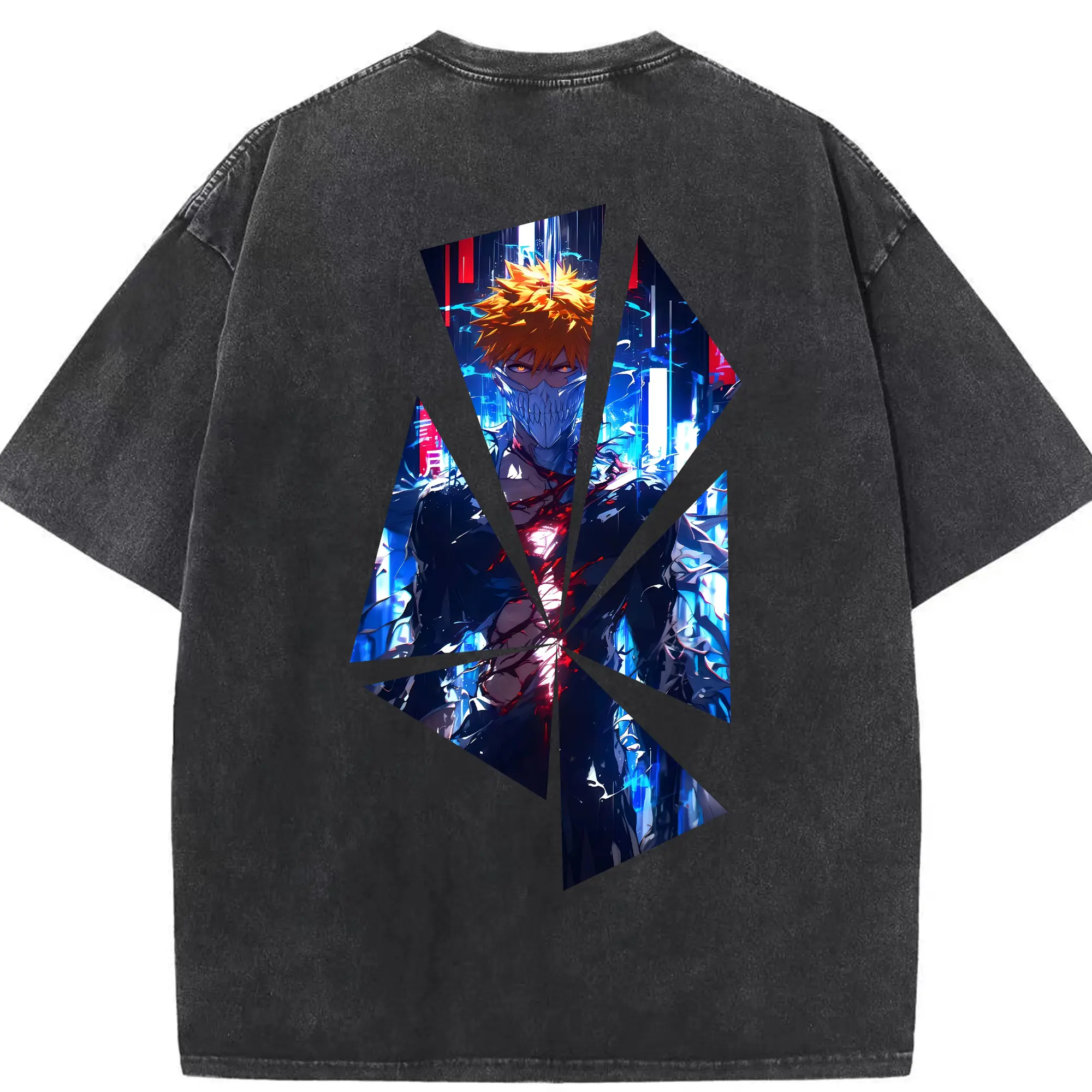 ブリーチ グッズ 黒崎 一護 - 綿100％ ヴィンテージ風 半袖Tシャツ ・ 背面プリント ・ 柔らか肌触り ・ 通気性 快適 ・ スポーツ カジュアル 外出用