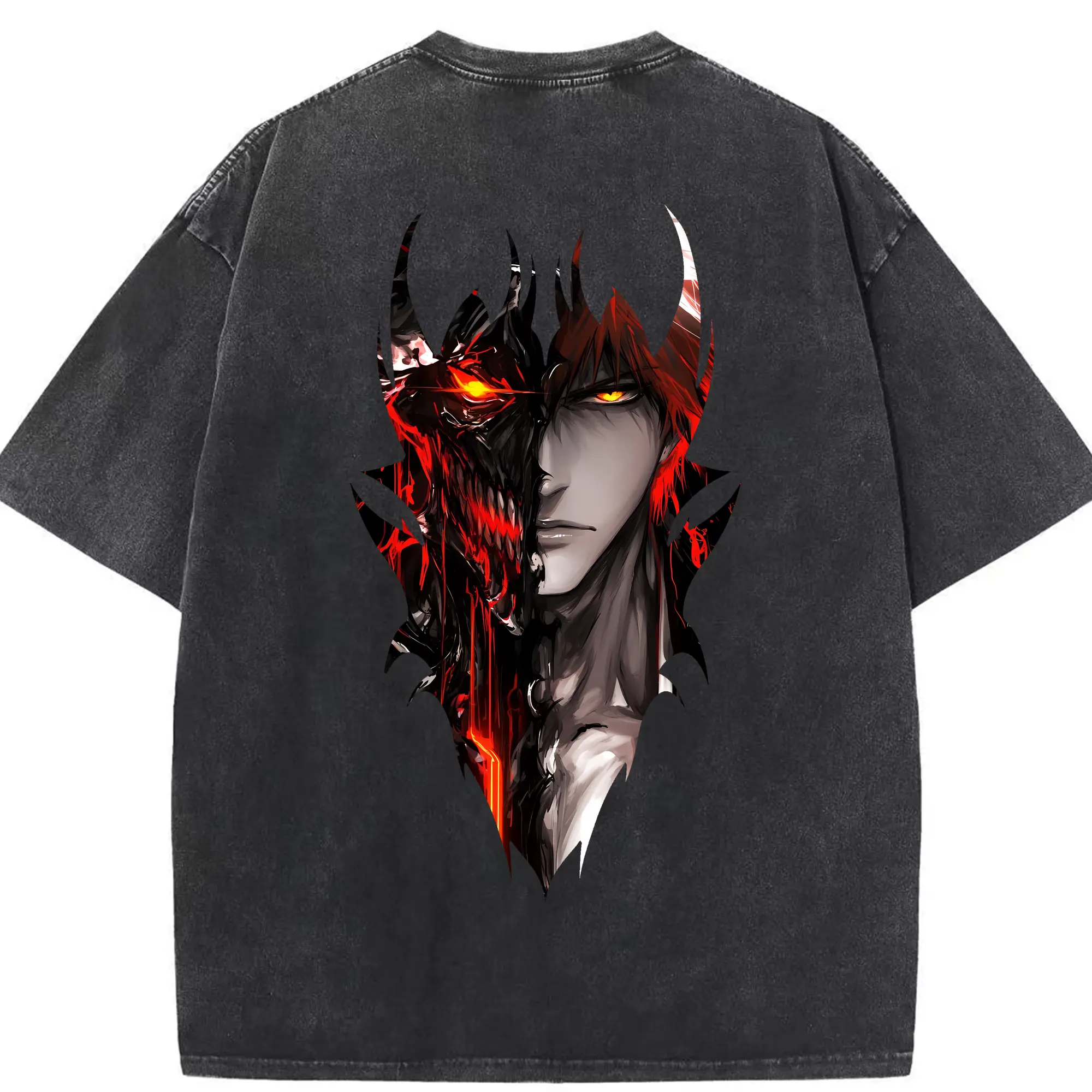 ブリーチ グッズ 黒崎 一護 - 綿100％ ヴィンテージ風 半袖Tシャツ ・ 背面プリント ・ 柔らか肌触り ・ 通気性 快適 ・ スポーツ カジュアル 外出用