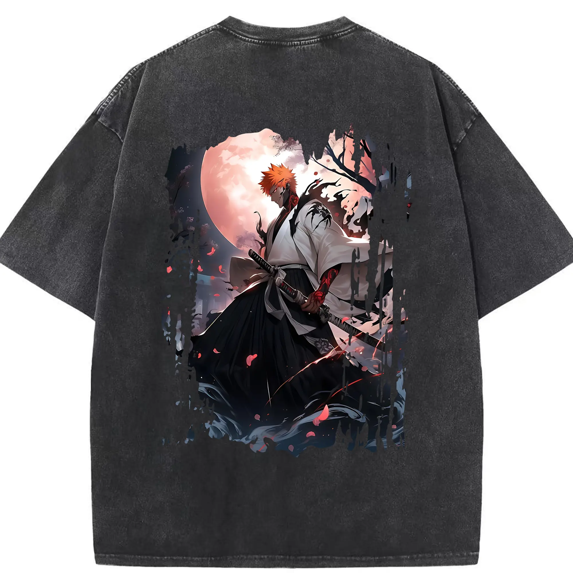 ブリーチ グッズ 黒崎 一護 - 綿100％ ヴィンテージ風 半袖Tシャツ ・ 背面プリント ・ 柔らか肌触り ・ 通気性 快適 ・ スポーツ カジュアル 外出用