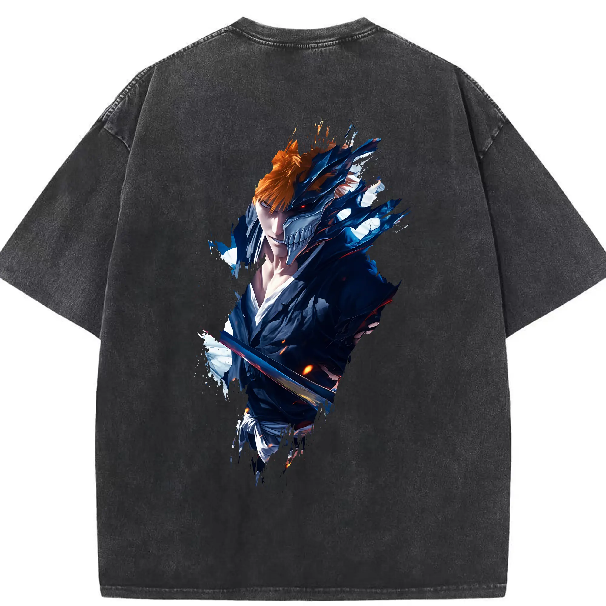 ブリーチ グッズ 黒崎 一護 - 綿100％ ヴィンテージ風 半袖Tシャツ ・ 背面プリント ・ 柔らか肌触り ・ 通気性 快適 ・ スポーツ カジュアル 外出用