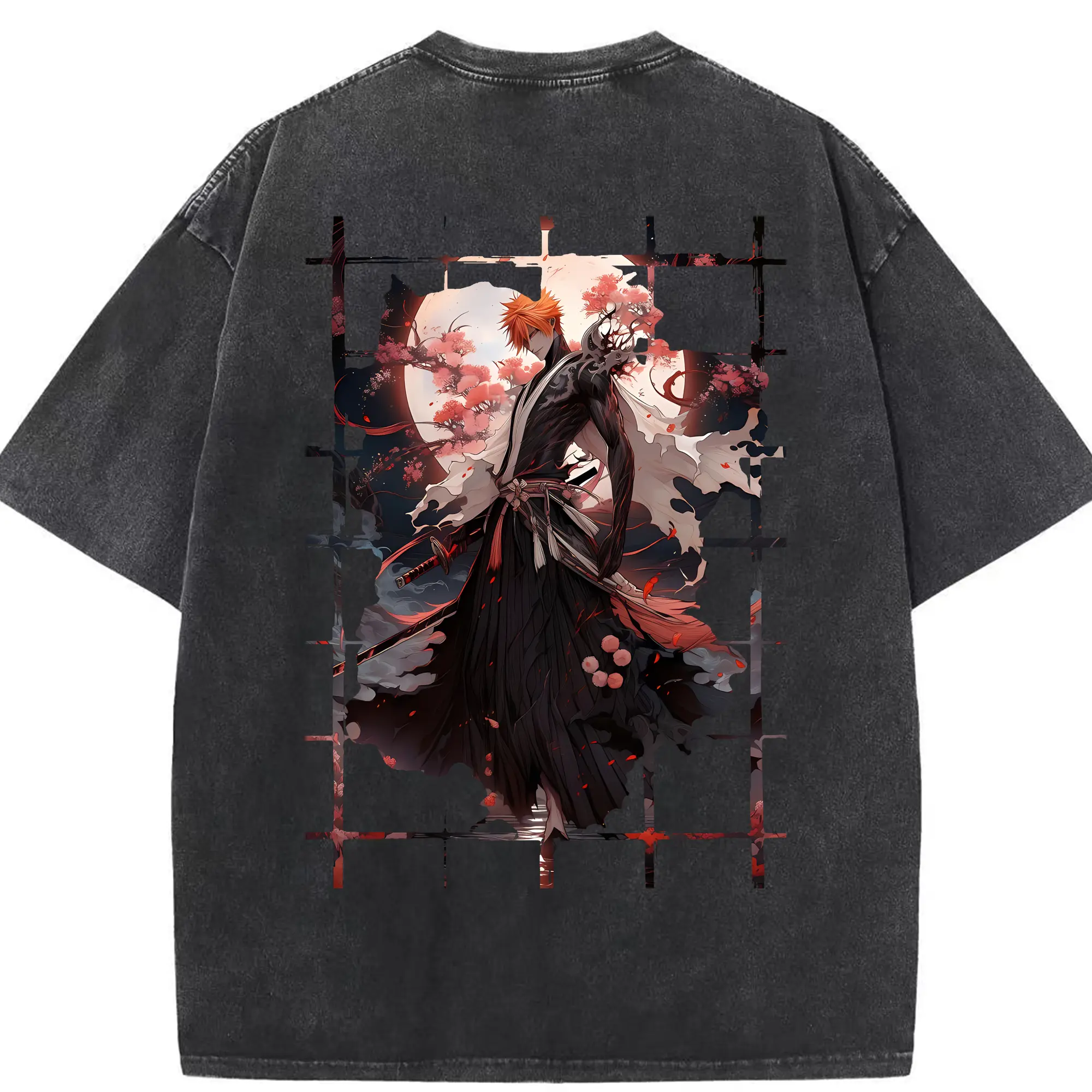 ブリーチ グッズ 黒崎 一護 - 綿100％ ヴィンテージ風 半袖Tシャツ ・ 背面プリント ・ 柔らか肌触り ・ 通気性 快適 ・ スポーツ カジュアル 外出用