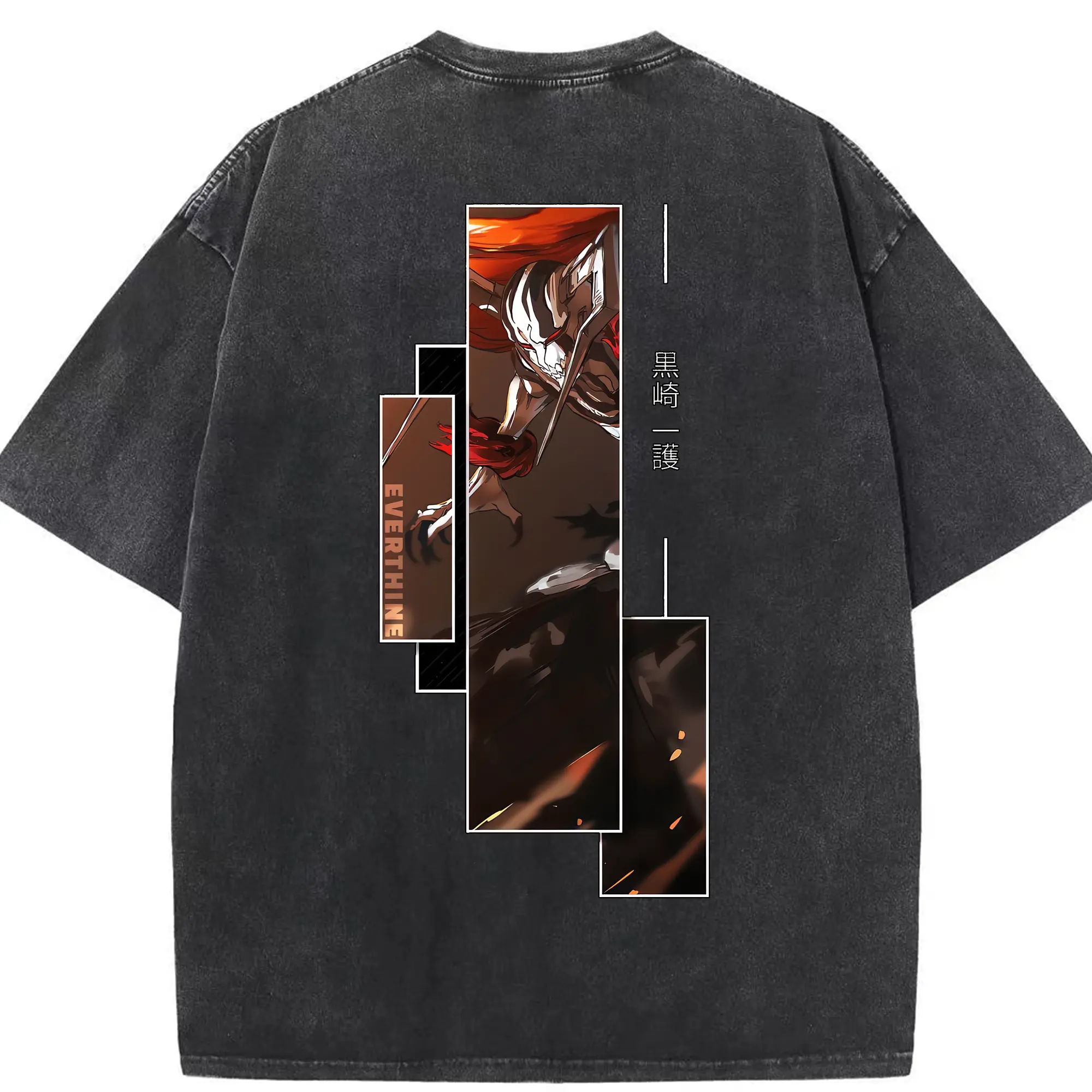 ブリーチ グッズ 黒崎 一護 - 綿100％ ヴィンテージ風 半袖Tシャツ ・ 背面プリント ・ 柔らか肌触り ・ 通気性 快適 ・ スポーツ カジュアル 外出用