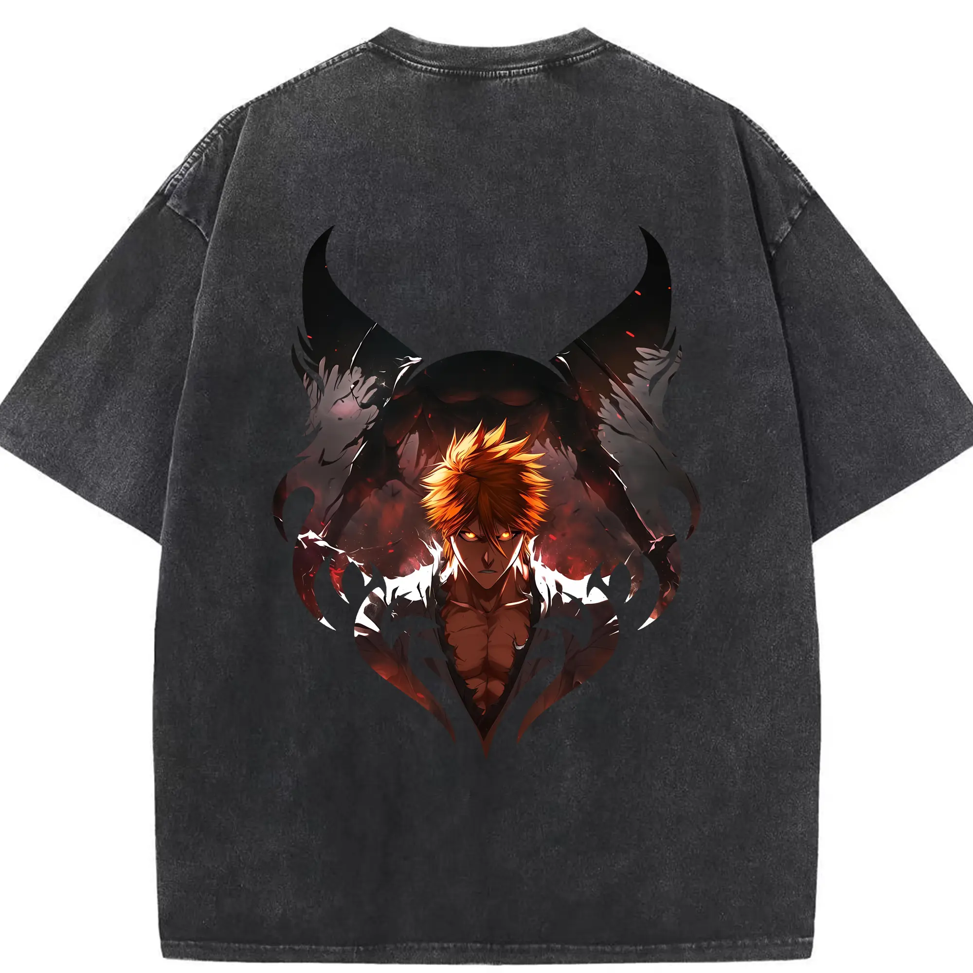 ブリーチ グッズ 黒崎 一護 - 綿100％ ヴィンテージ風 半袖Tシャツ ・ 背面プリント ・ 柔らか肌触り ・ 通気性 快適 ・ スポーツ カジュアル 外出用