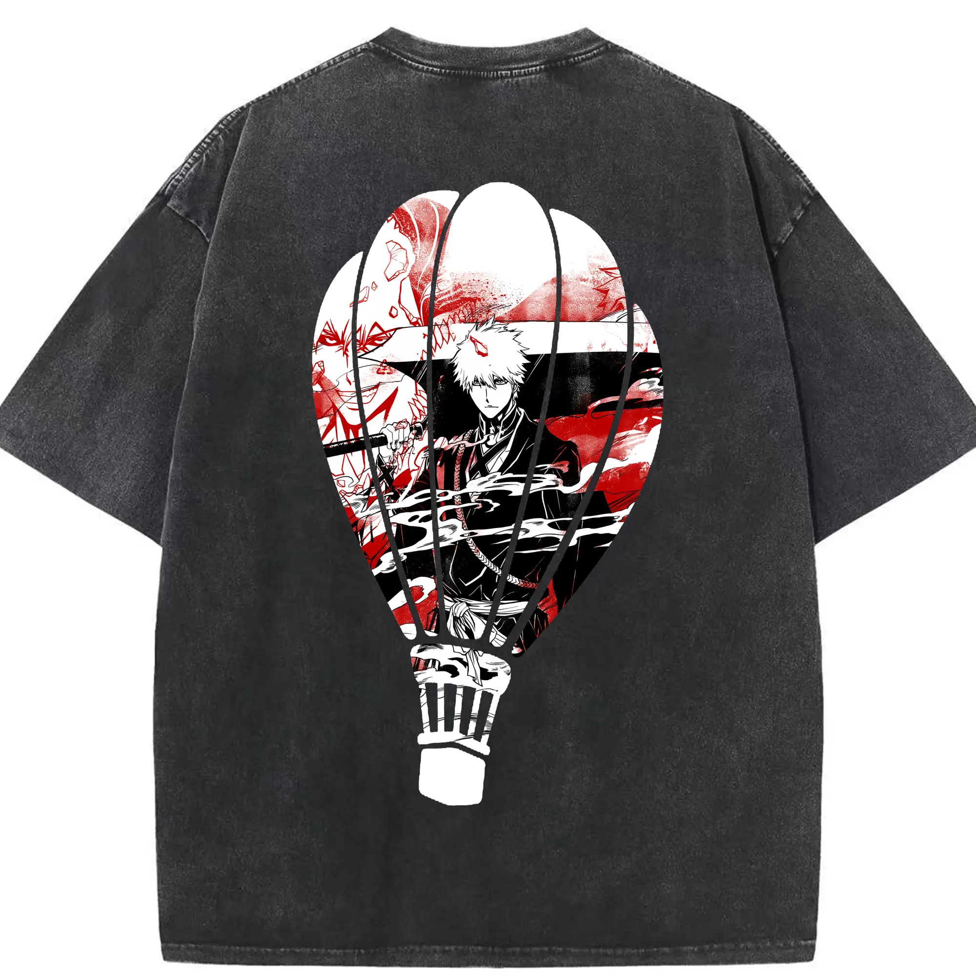 ブリーチ グッズ 黒崎 一護 - 綿100％ ヴィンテージ風 半袖Tシャツ ・ 背面プリント ・ 柔らか肌触り ・ 通気性 快適 ・ スポーツ カジュアル 外出用