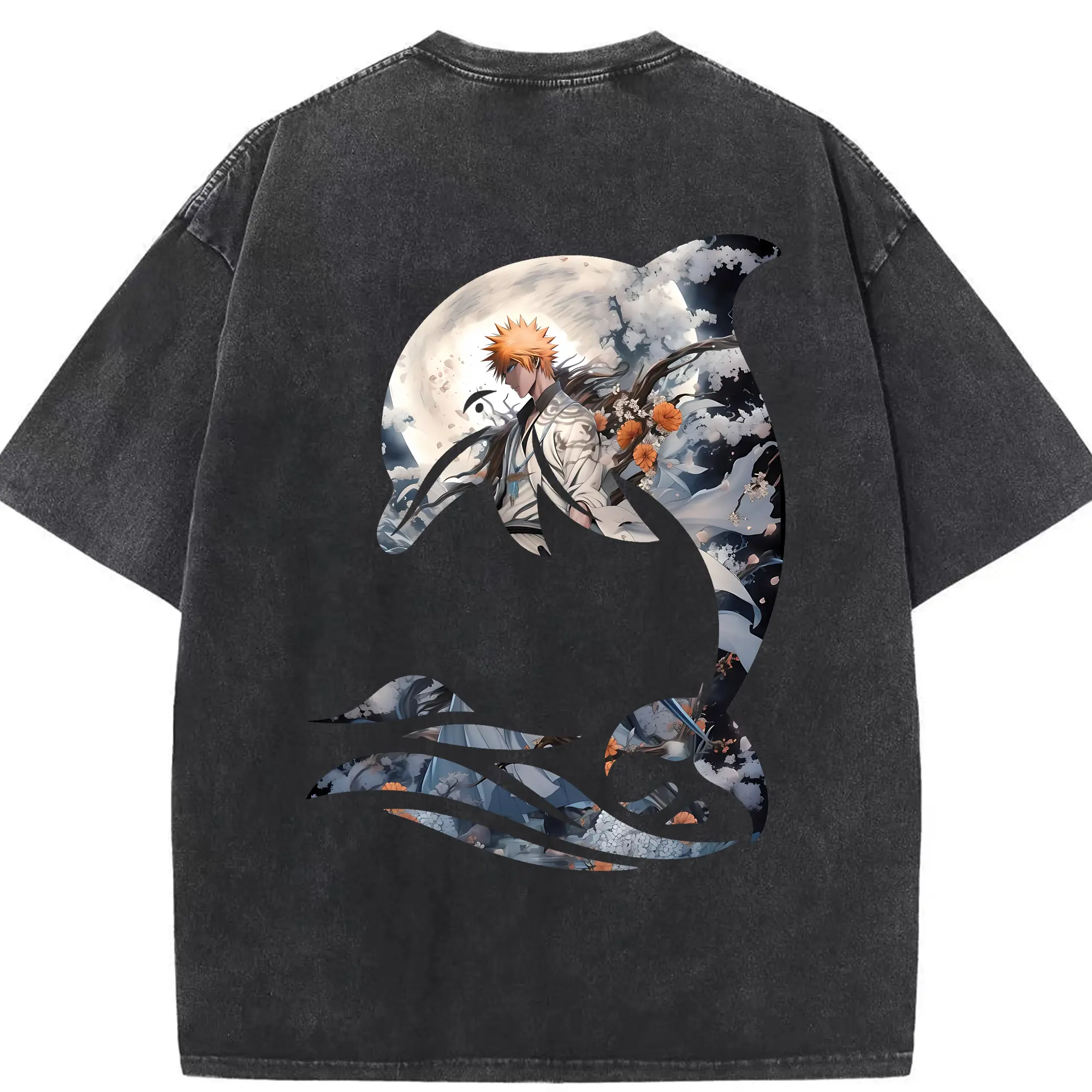 ブリーチ グッズ 黒崎 一護 - 綿100％ ヴィンテージ風 半袖Tシャツ ・ 背面プリント ・ 柔らか肌触り ・ 通気性 快適 ・ スポーツ カジュアル 外出用