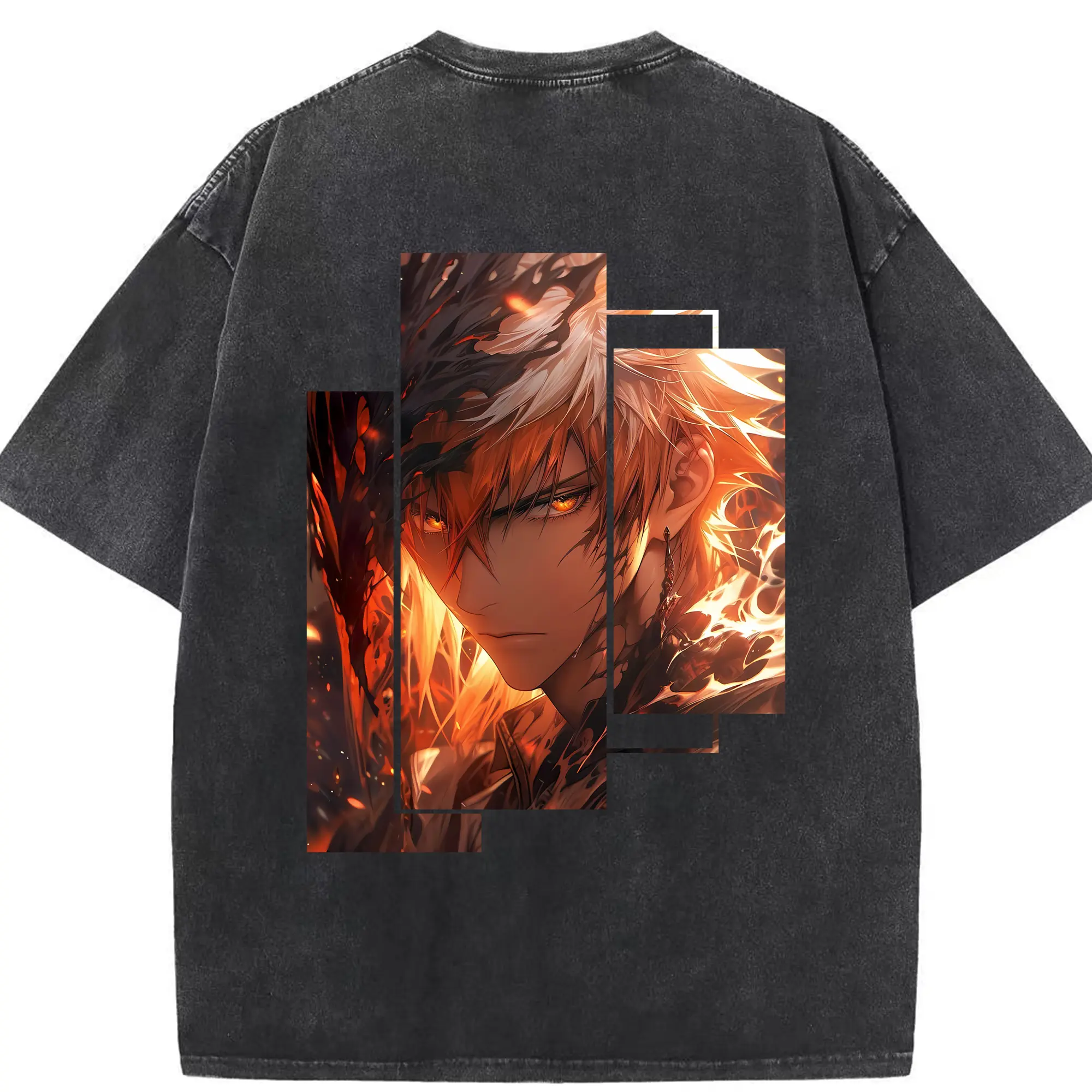 ブリーチ グッズ 黒崎 一護 - 綿100％ ヴィンテージ風 半袖Tシャツ ・ 背面プリント ・ 柔らか肌触り ・ 通気性 快適 ・ スポーツ カジュアル 外出用