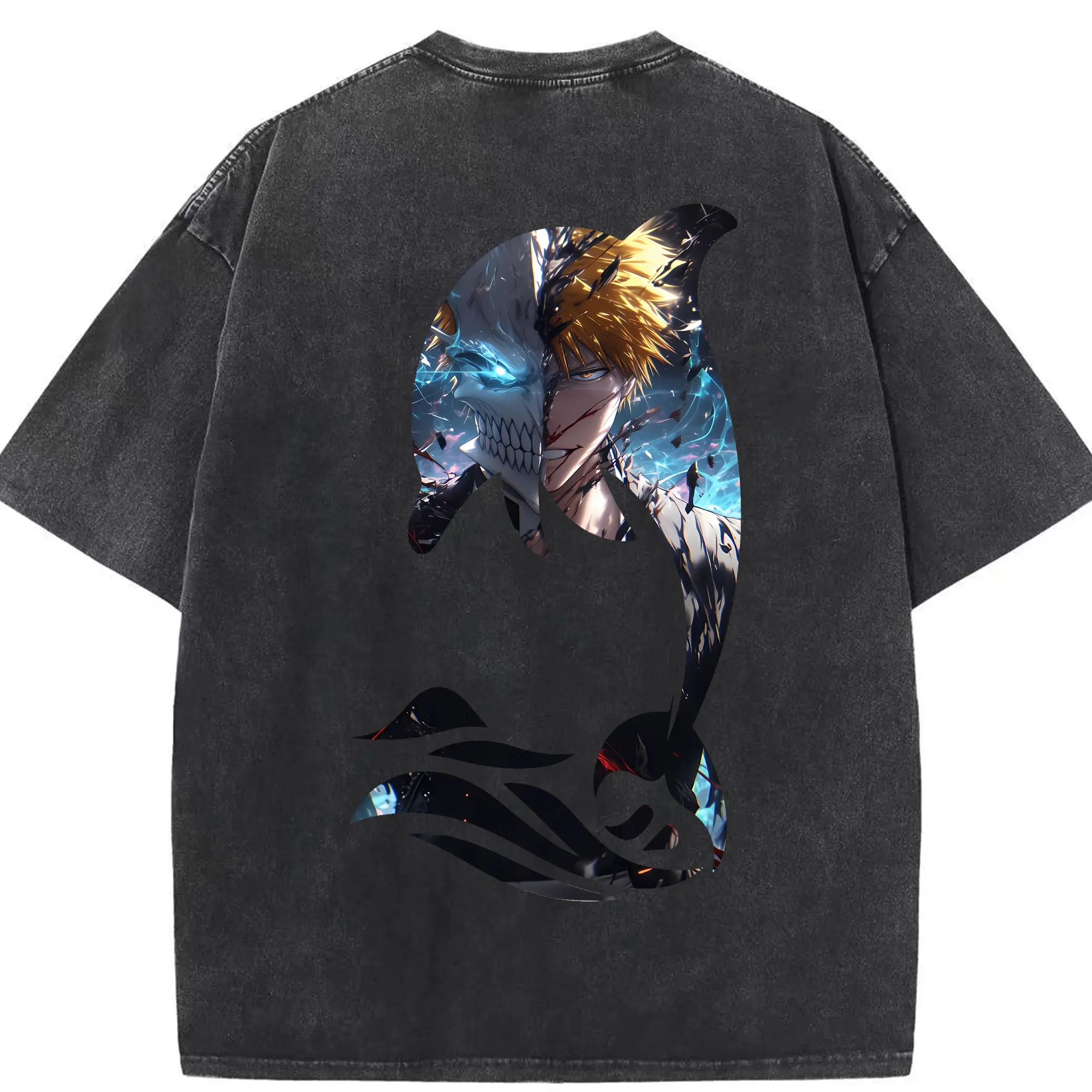 ブリーチ グッズ 黒崎 一護 - 綿100％ ヴィンテージ風 半袖Tシャツ ・ 背面プリント ・ 柔らか肌触り ・ 通気性 快適 ・ スポーツ カジュアル 外出用