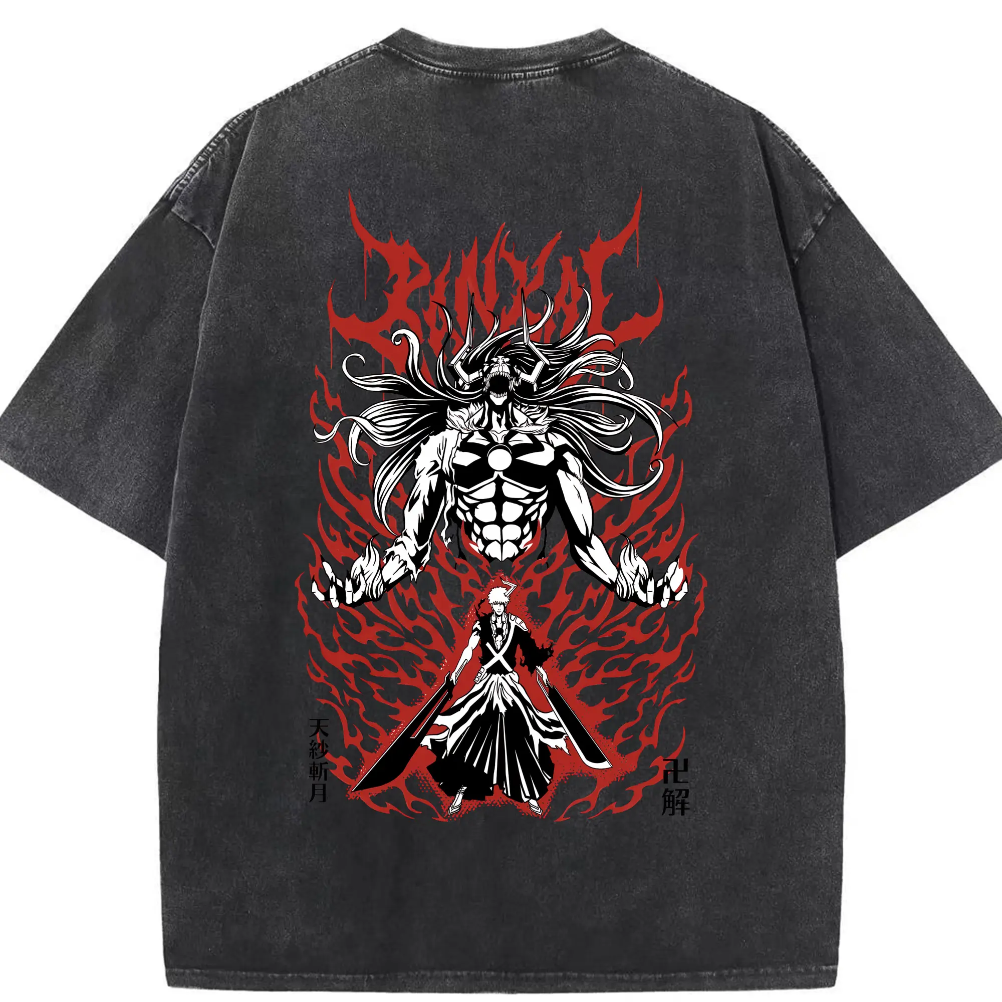 ブリーチ グッズ 黒崎 一護 - 綿100％ ヴィンテージ風 半袖Tシャツ ・ 背面プリント ・ 柔らか肌触り ・ 通気性 快適 ・ スポーツ カジュアル 外出用