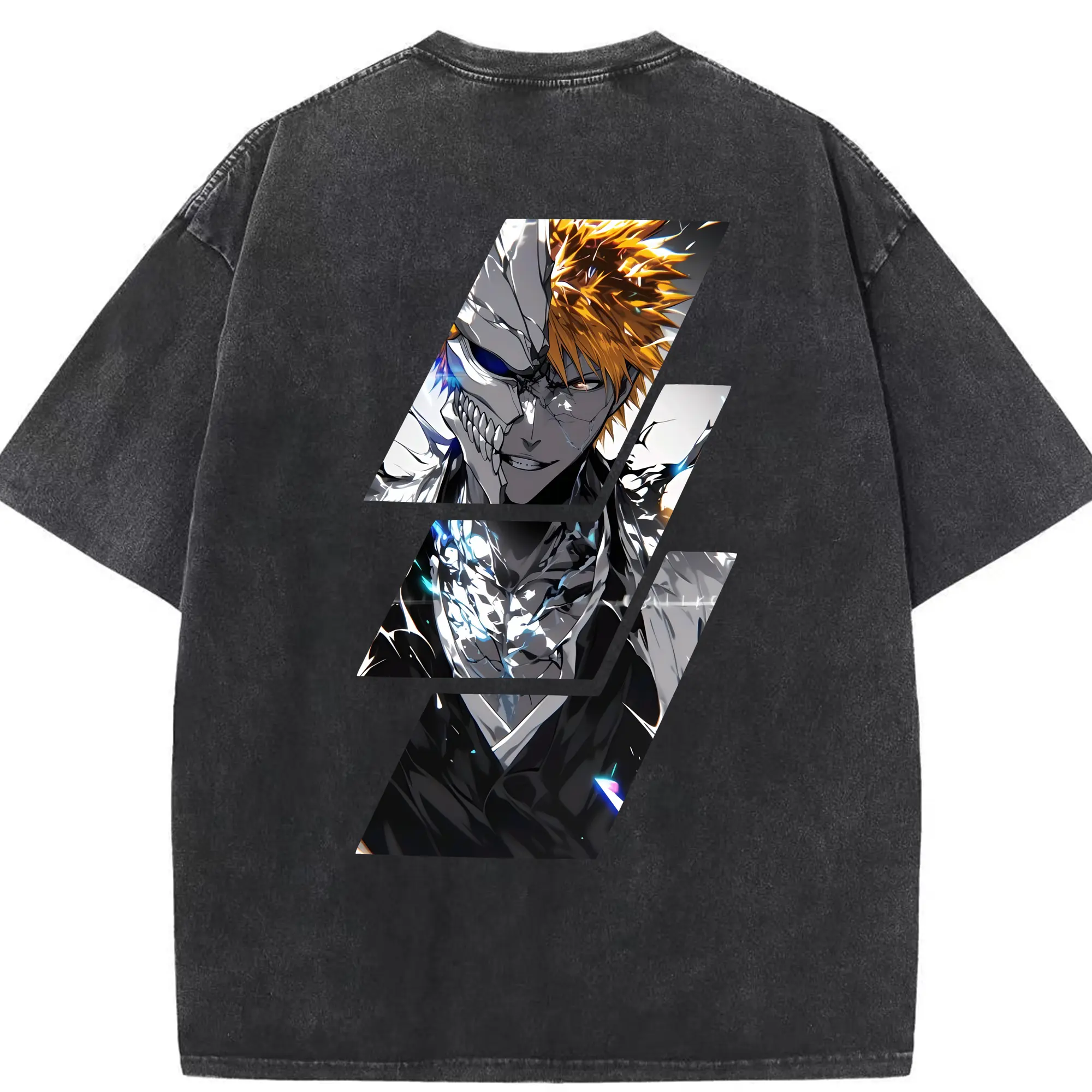 ブリーチ グッズ 黒崎 一護 - 綿100％ ヴィンテージ風 半袖Tシャツ ・ 背面プリント ・ 柔らか肌触り ・ 通気性 快適 ・ スポーツ カジュアル 外出用