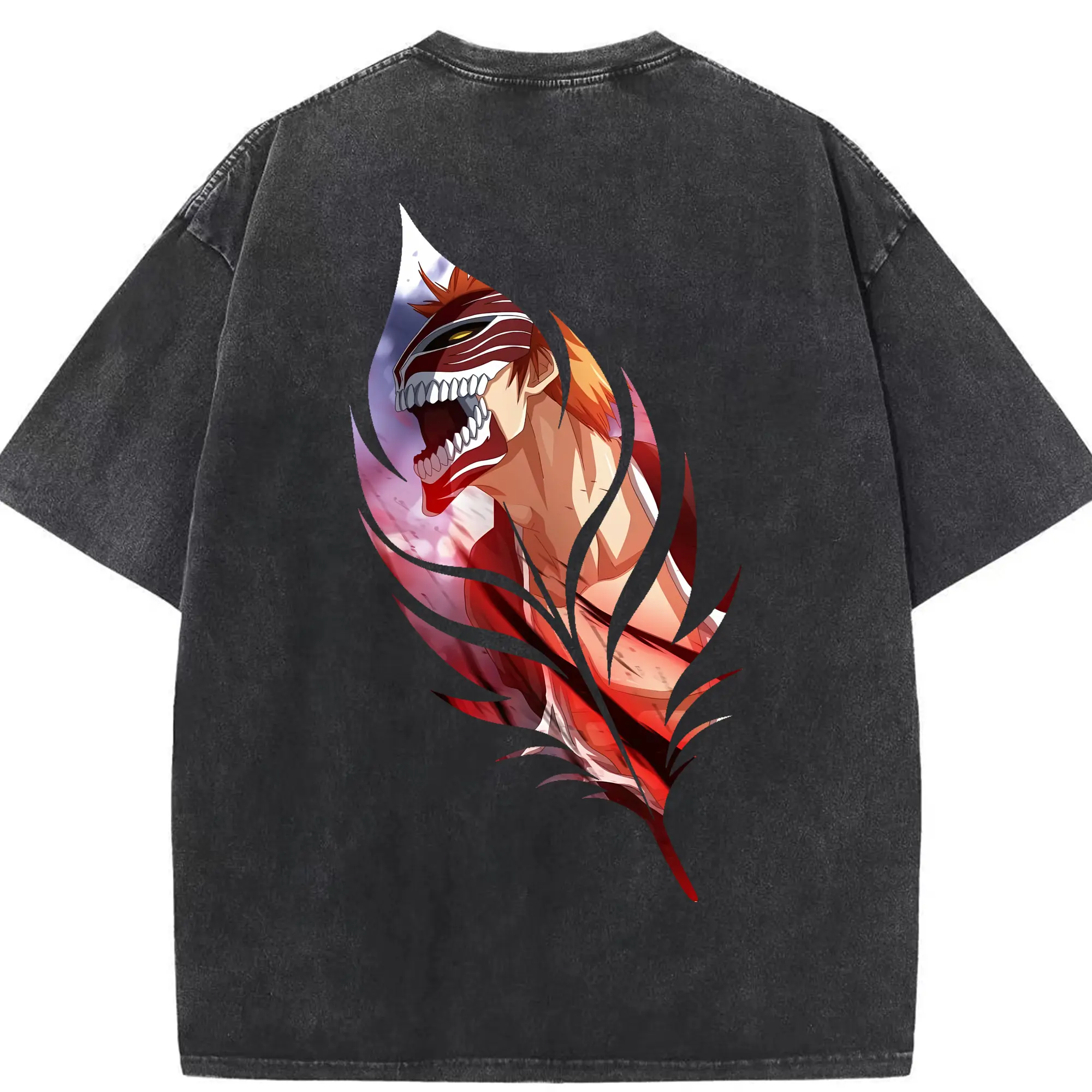 ブリーチ グッズ 黒崎 一護 - 綿100％ ヴィンテージ風 半袖Tシャツ ・ 背面プリント ・ 柔らか肌触り ・ 通気性 快適 ・ スポーツ カジュアル 外出用