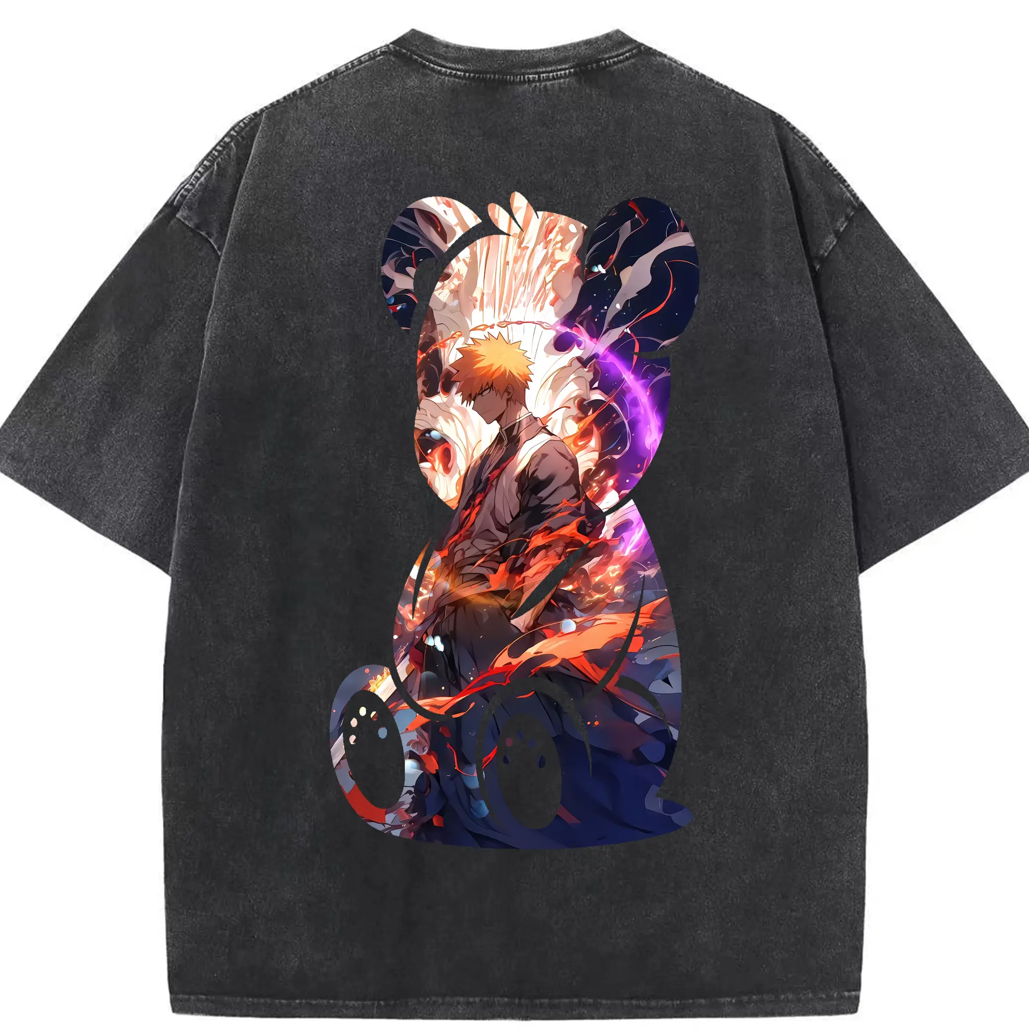 ブリーチ グッズ 黒崎 一護 - 綿100％ ヴィンテージ風 半袖Tシャツ ・ 背面プリント ・ 柔らか肌触り ・ 通気性 快適 ・ スポーツ カジュアル 外出用