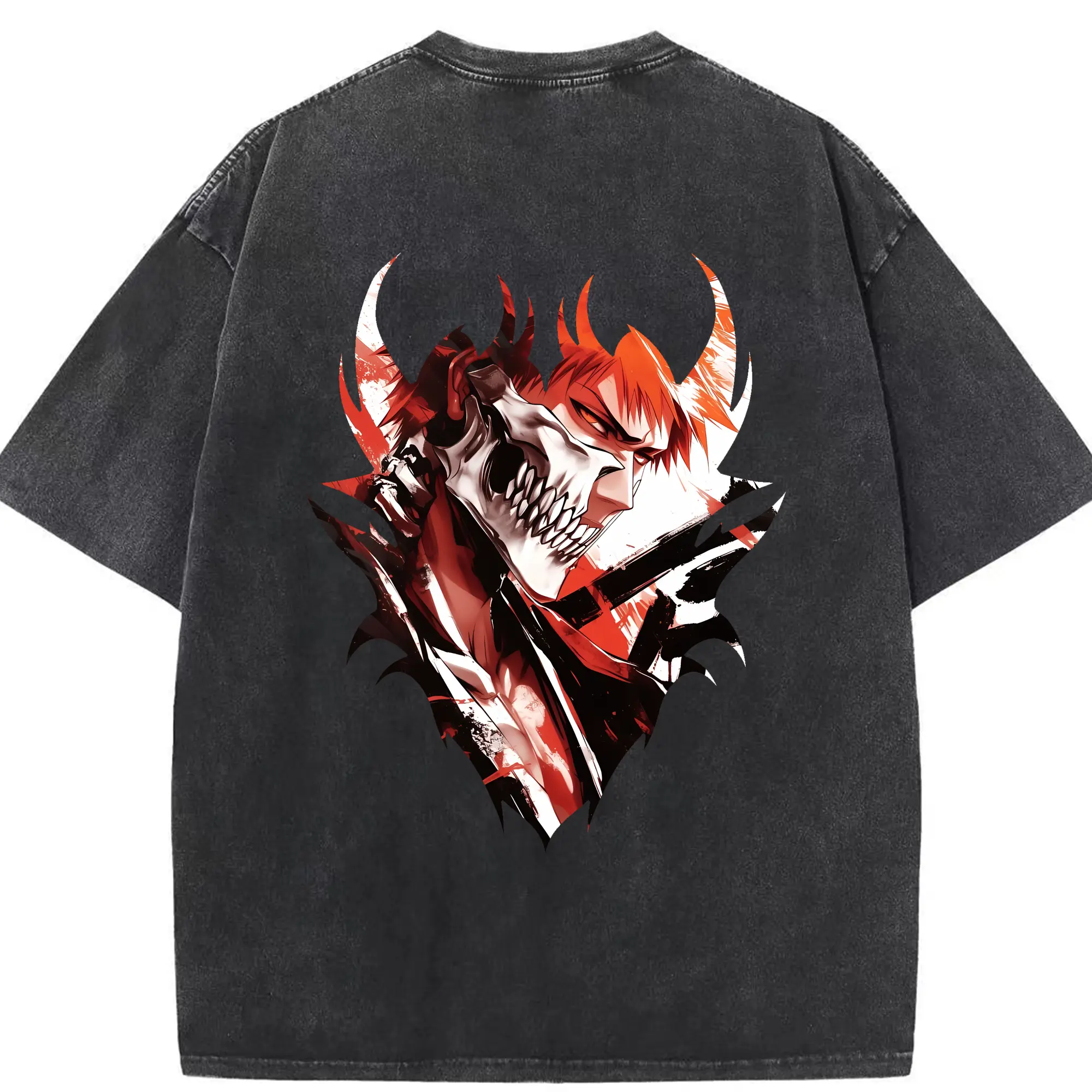 ブリーチ グッズ 黒崎 一護 - 綿100％ ヴィンテージ風 半袖Tシャツ ・ 背面プリント ・ 柔らか肌触り ・ 通気性 快適 ・ スポーツ カジュアル 外出用