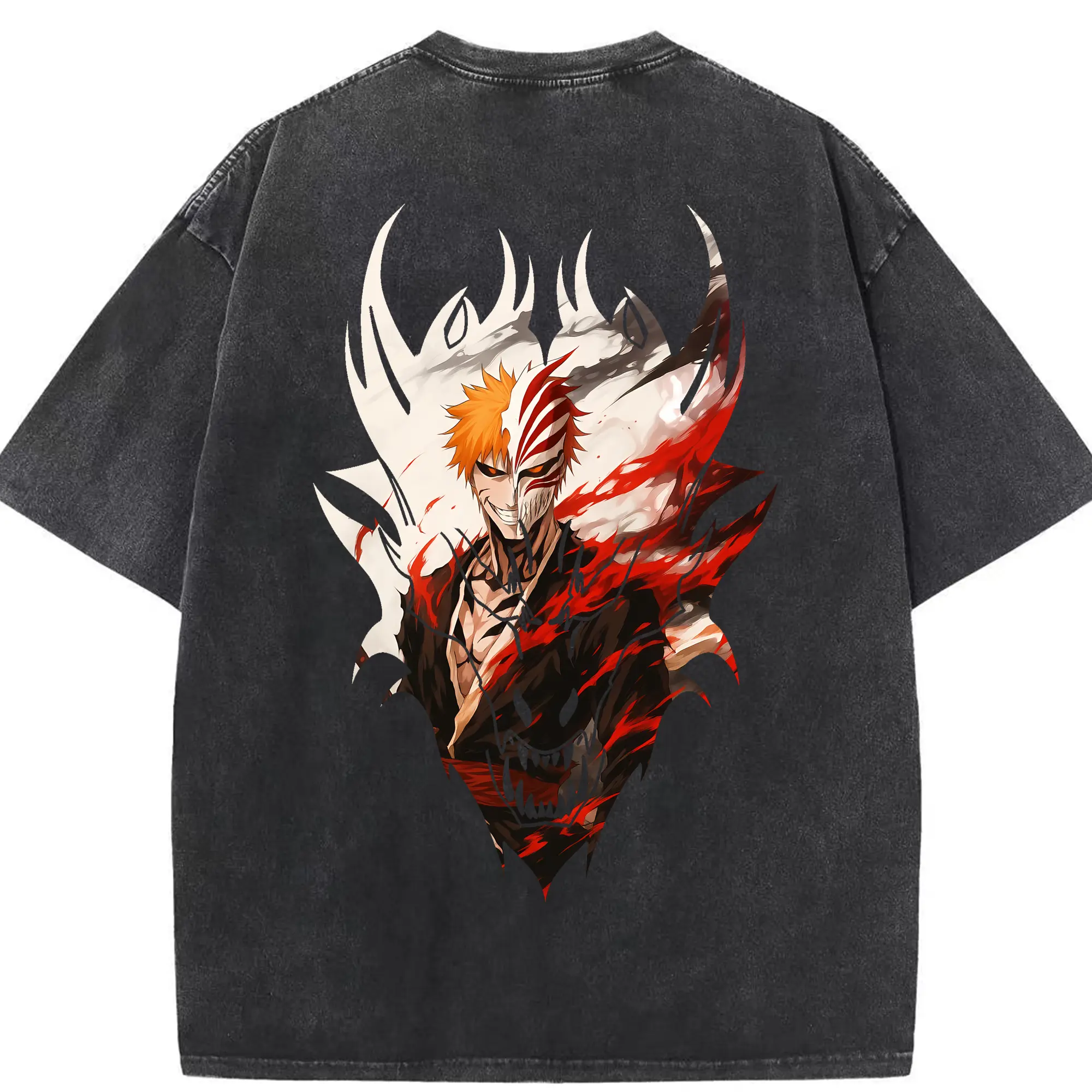 ブリーチ グッズ 黒崎 一護 - 綿100％ ヴィンテージ風 半袖Tシャツ ・ 背面プリント ・ 柔らか肌触り ・ 通気性 快適 ・ スポーツ カジュアル 外出用