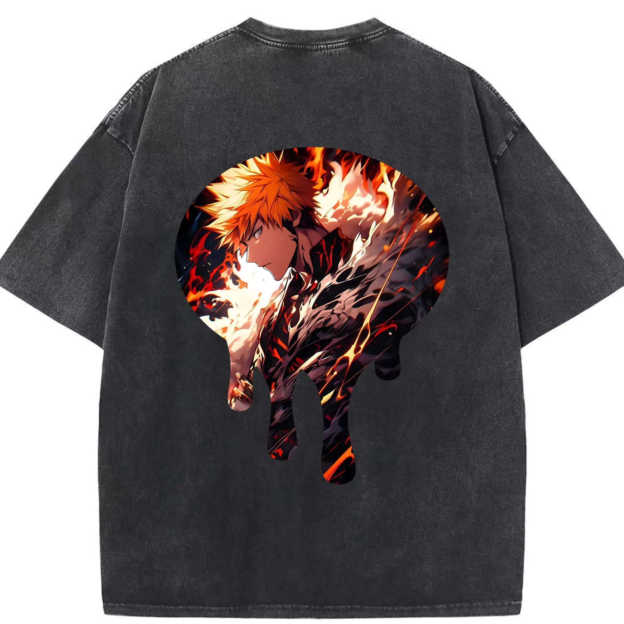 ブリーチ グッズ 黒崎 一護 - 綿100％ ヴィンテージ風 半袖Tシャツ ・ 背面プリント ・ 柔らか肌触り ・ 通気性 快適 ・ スポーツ カジュアル 外出用