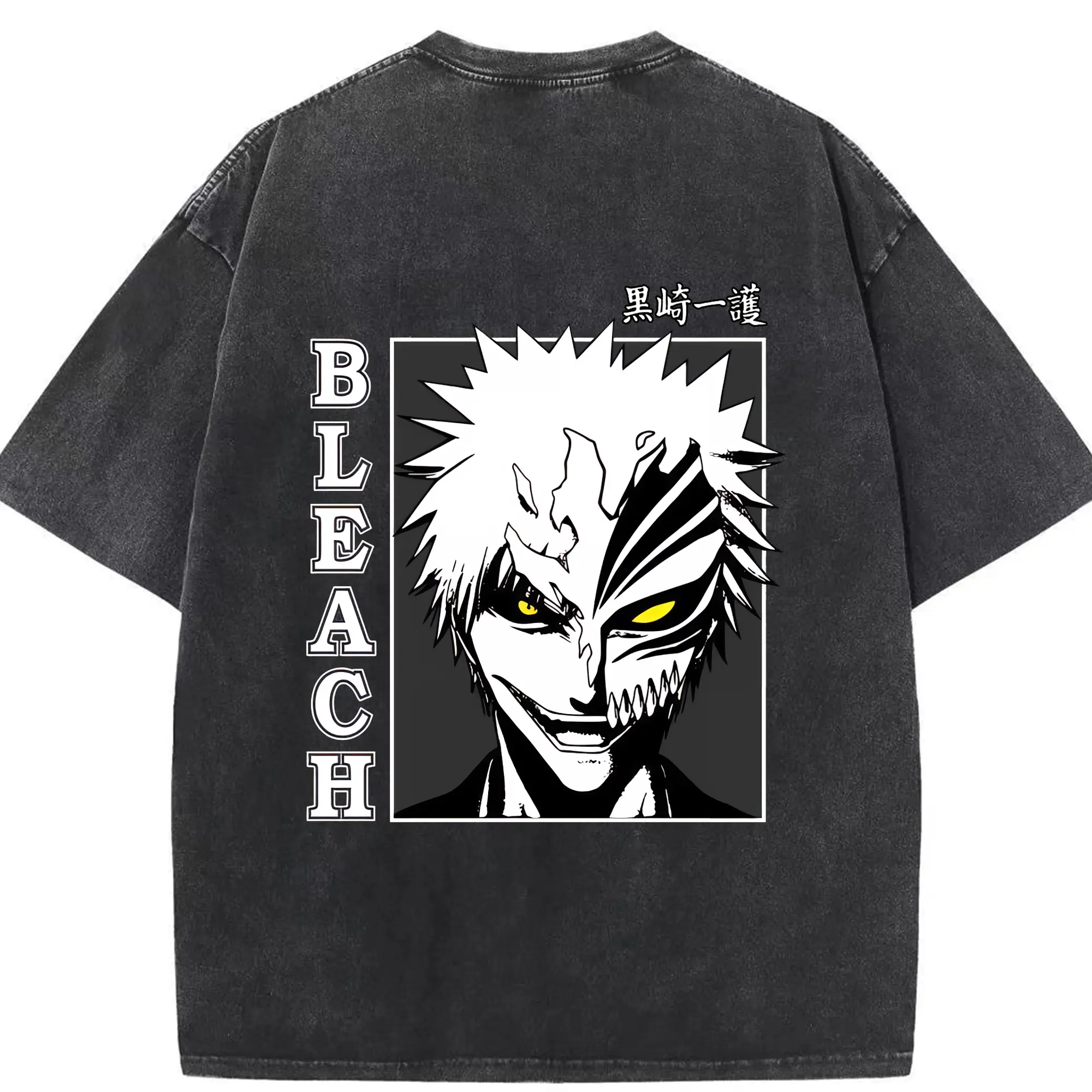 ブリーチ グッズ 黒崎 一護 - 綿100％ ヴィンテージ風 半袖Tシャツ ・ 背面プリント ・ 柔らか肌触り ・ 通気性 快適 ・ スポーツ カジュアル 外出用