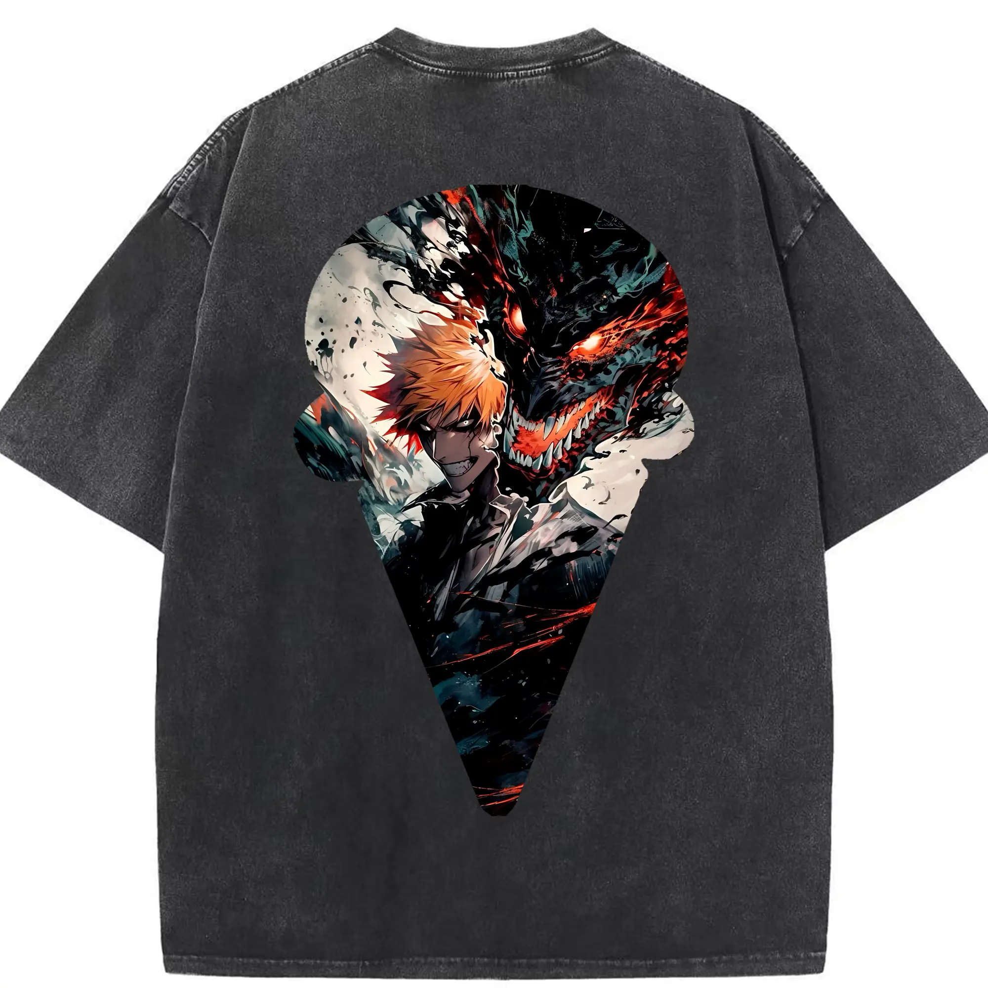 ブリーチ グッズ 黒崎 一護 - 綿100％ ヴィンテージ風 半袖Tシャツ ・ 背面プリント ・ 柔らか肌触り ・ 通気性 快適 ・ スポーツ カジュアル 外出用