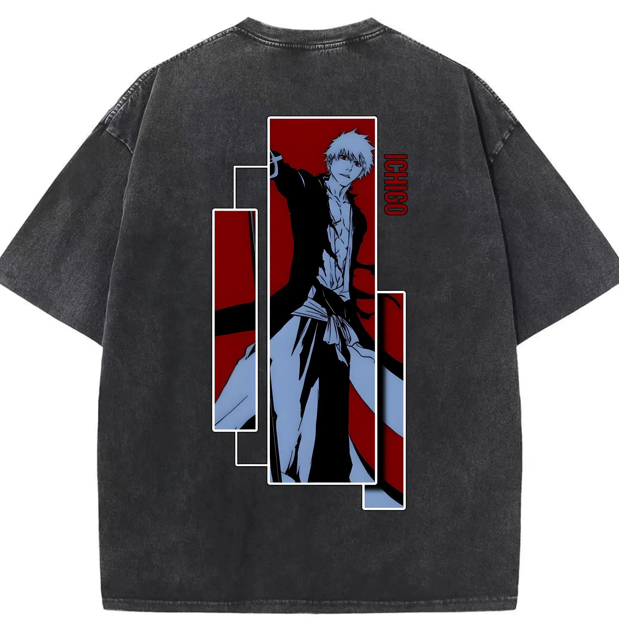 ブリーチ グッズ 黒崎 一護 - 綿100％ ヴィンテージ風 半袖Tシャツ ・ 背面プリント ・ 柔らか肌触り ・ 通気性 快適 ・ スポーツ カジュアル 外出用