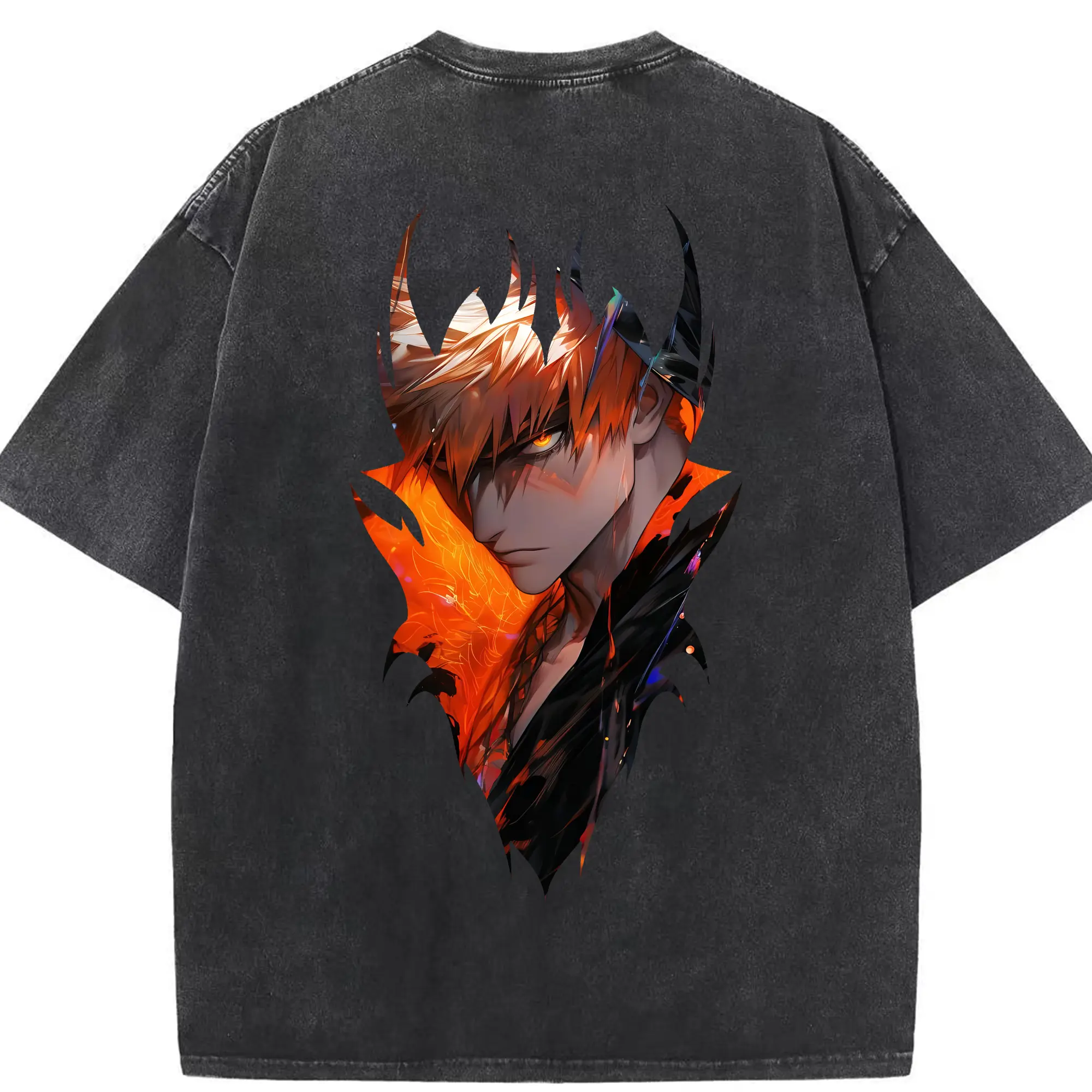 ブリーチ グッズ 黒崎 一護 - 綿100％ ヴィンテージ風 半袖Tシャツ ・ 背面プリント ・ 柔らか肌触り ・ 通気性 快適 ・ スポーツ カジュアル 外出用