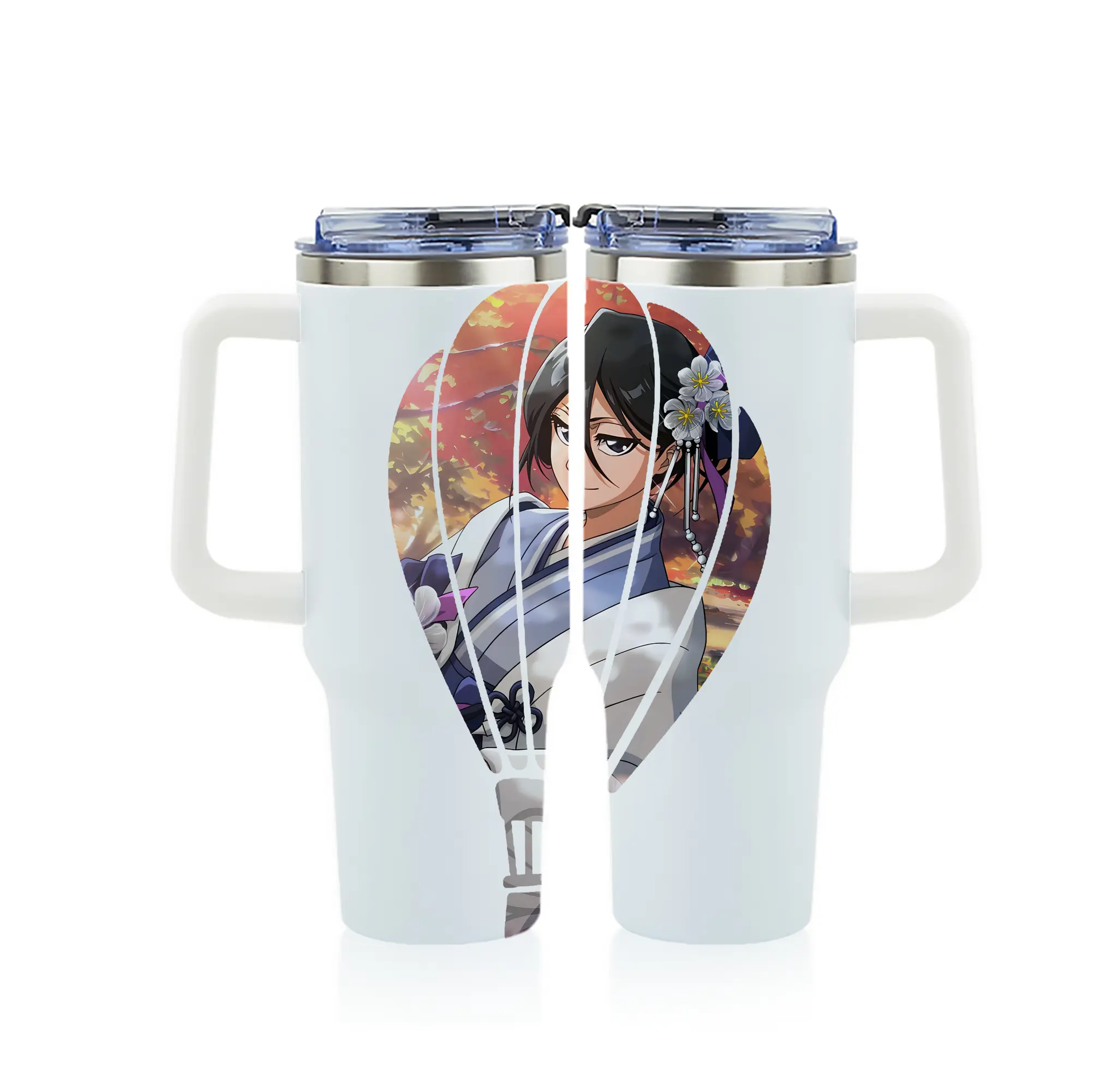 ブリーチ グッズ 朽木 ルキア - 1200mL フルプリント車用タンブラー ・ 304ステンレス 内側 ・ 201ステンレス 外側 ・ 保温 保冷 ・ 通勤 ドライブ アウトドア用