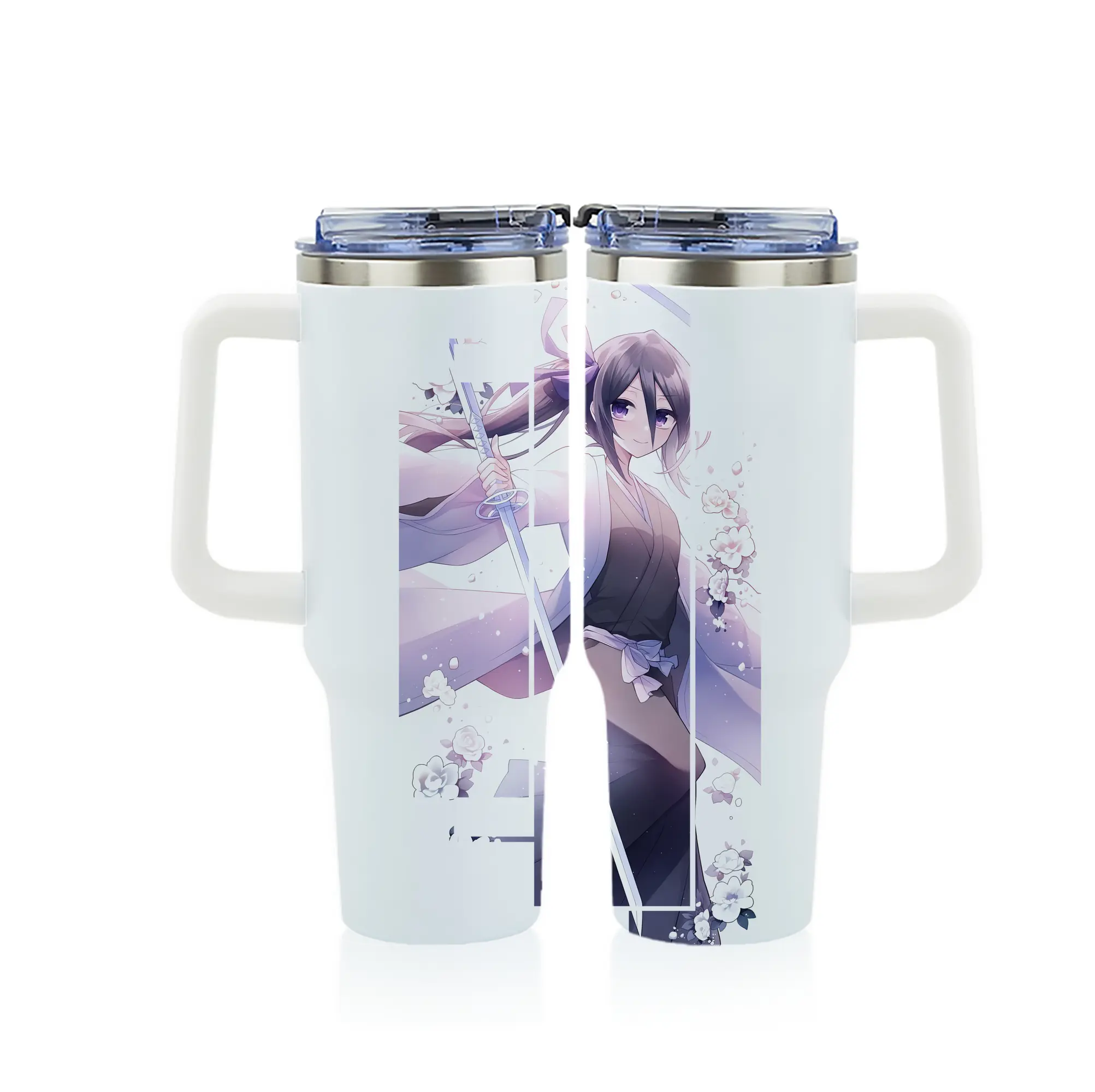 ブリーチ グッズ 朽木 ルキア - 1200mL フルプリント車用タンブラー ・ 304ステンレス 内側 ・ 201ステンレス 外側 ・ 保温 保冷 ・ 通勤 ドライブ アウトドア用