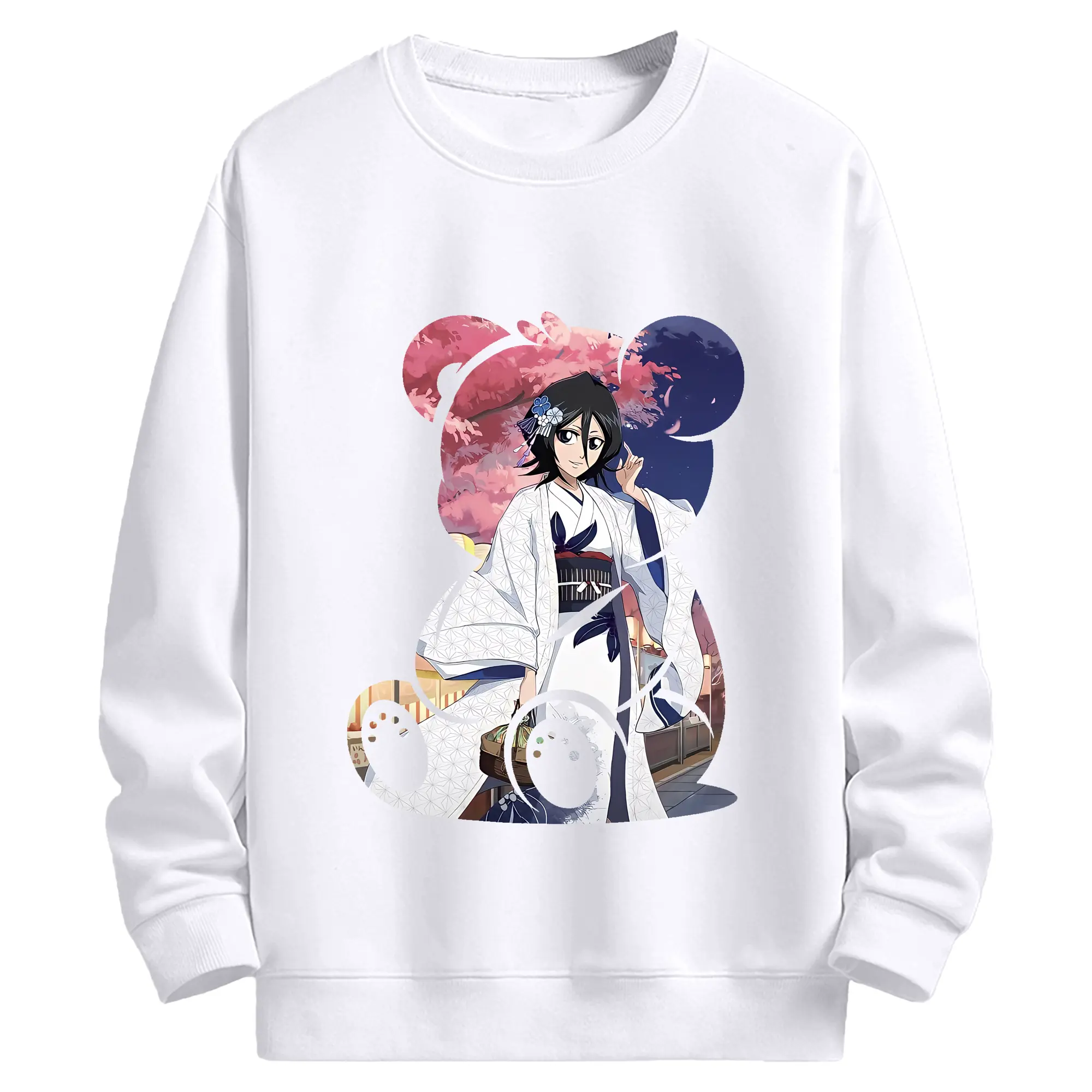 ブリーチ グッズ 朽木 ルキア - 高品質 クルーネック スウェット ・ コットン59％ ポリエステル41％ ・ ユニセックス 長袖 トレーナー ・ カジュアル デイリー スポーツ 散歩用