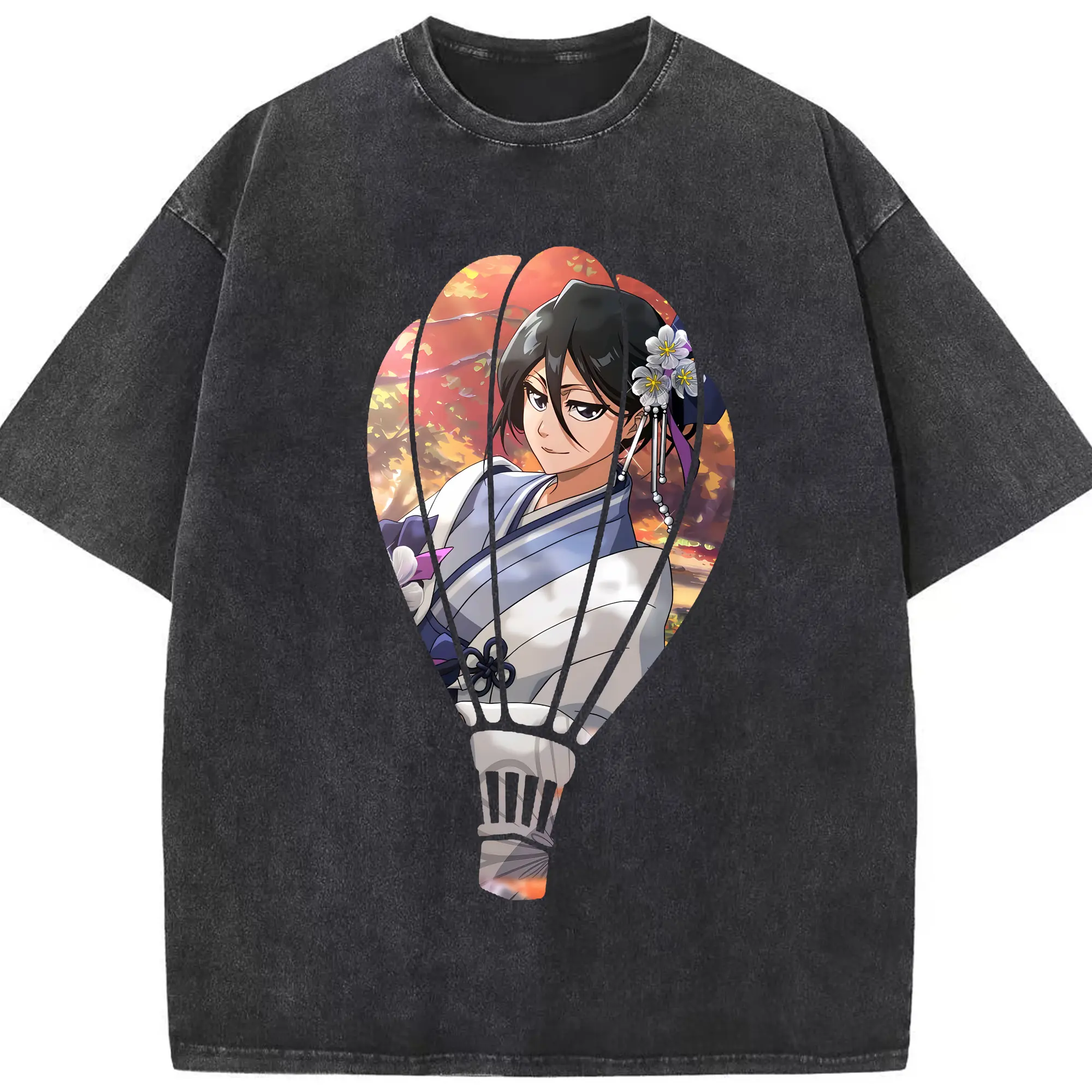 ブリーチ グッズ 朽木 ルキア - 綿100％ ヴィンテージ風 半袖Tシャツ ・ フロントプリント ・ 柔らか肌触り ・ 通気性 快適 ・ スポーツ カジュアル 外出用