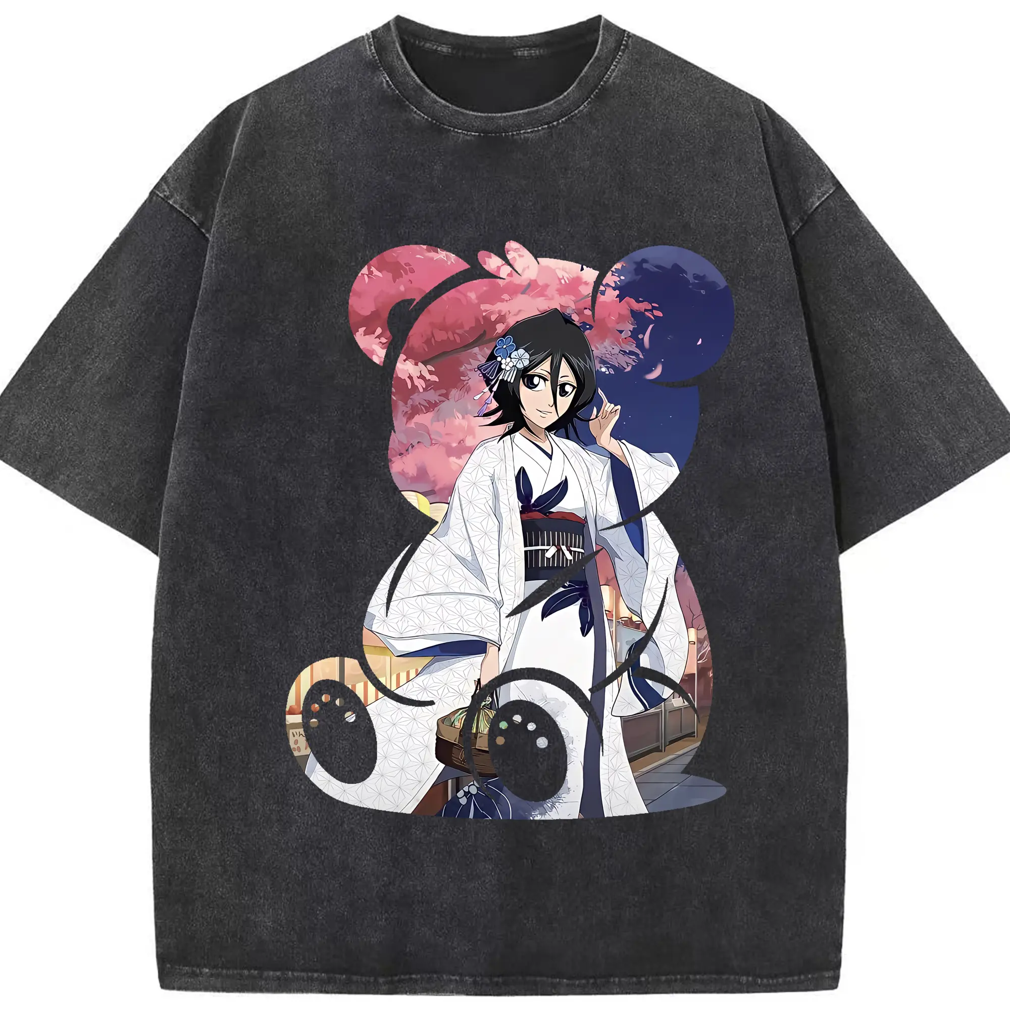 ブリーチ グッズ 朽木 ルキア - 綿100％ ヴィンテージ風 半袖Tシャツ ・ フロントプリント ・ 柔らか肌触り ・ 通気性 快適 ・ スポーツ カジュアル 外出用