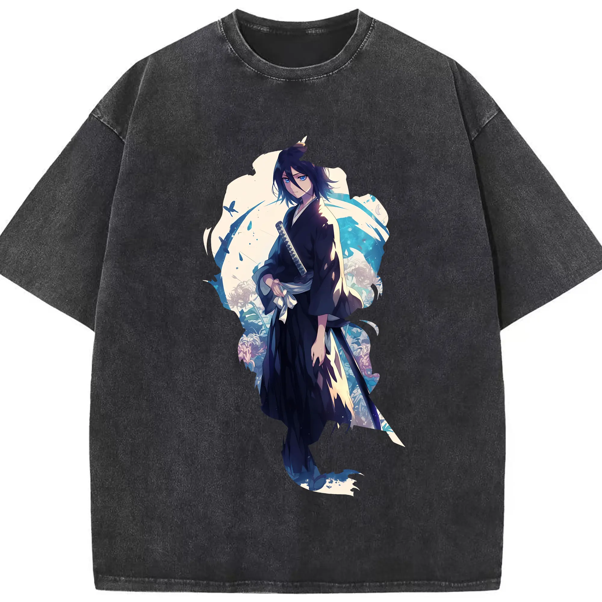 ブリーチ グッズ 朽木 ルキア - 綿100％ ヴィンテージ風 半袖Tシャツ ・ フロントプリント ・ 柔らか肌触り ・ 通気性 快適 ・ スポーツ カジュアル 外出用