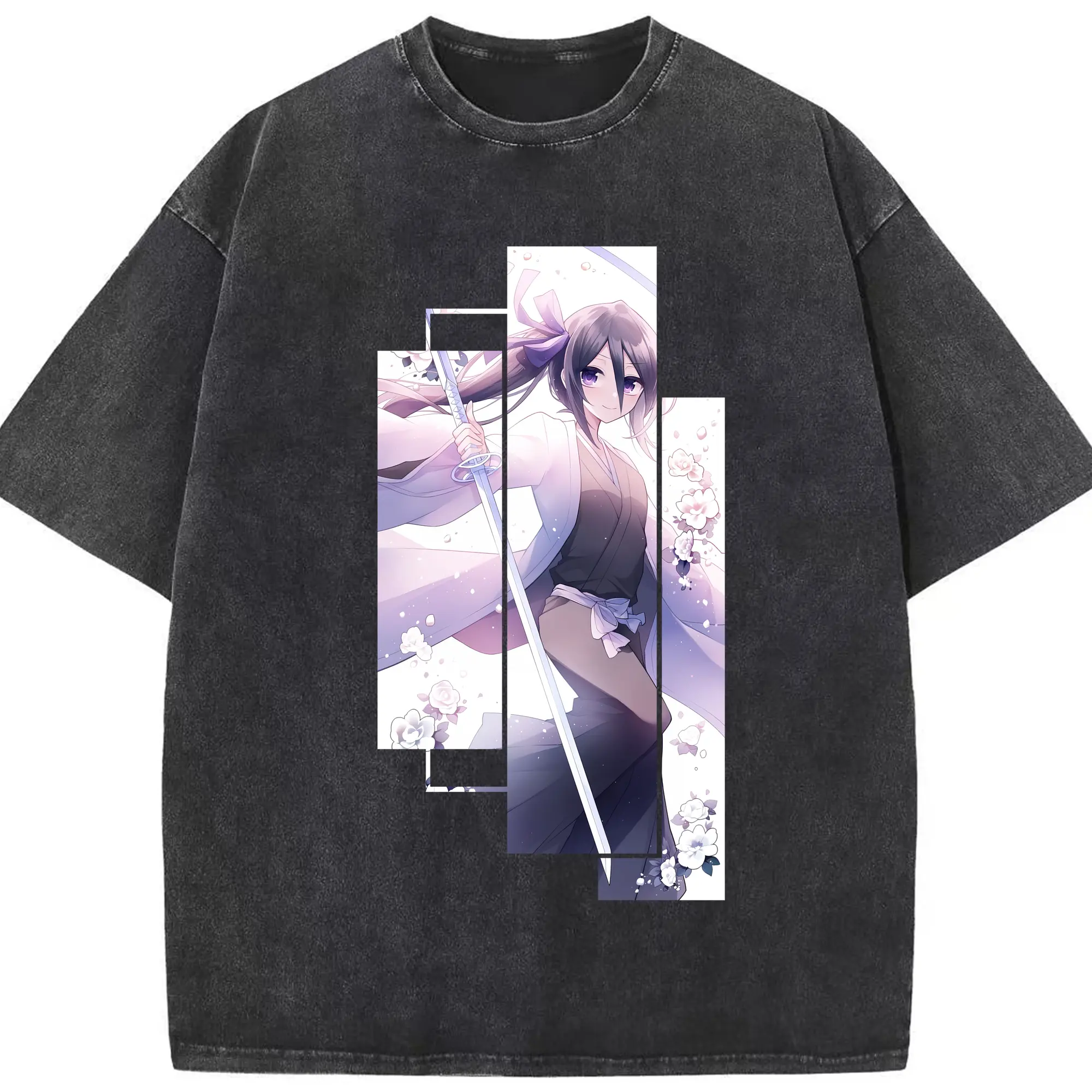 ブリーチ グッズ 朽木 ルキア - 綿100％ ヴィンテージ風 半袖Tシャツ ・ フロントプリント ・ 柔らか肌触り ・ 通気性 快適 ・ スポーツ カジュアル 外出用