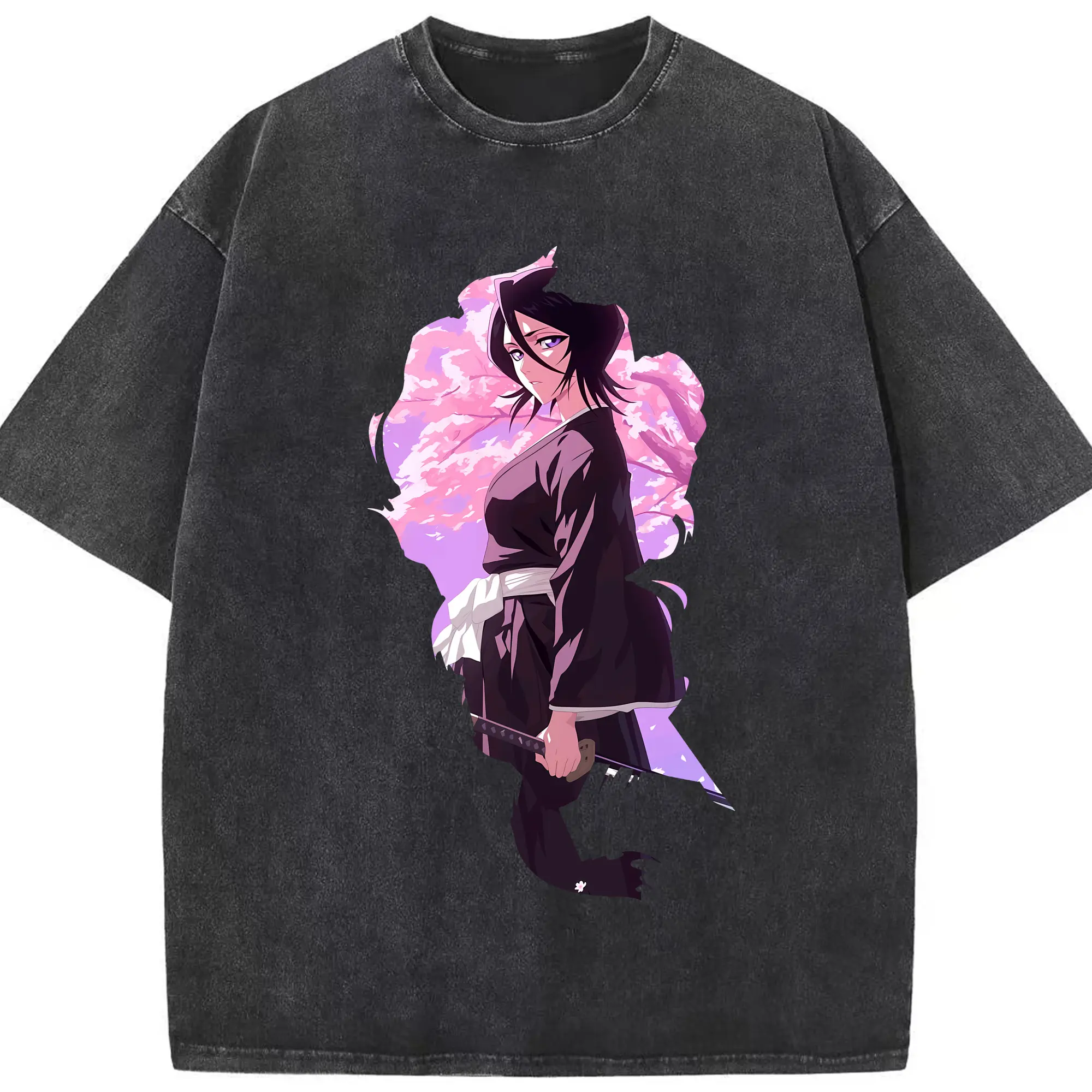 ブリーチ グッズ 朽木 ルキア - 綿100％ ヴィンテージ風 半袖Tシャツ ・ フロントプリント ・ 柔らか肌触り ・ 通気性 快適 ・ スポーツ カジュアル 外出用