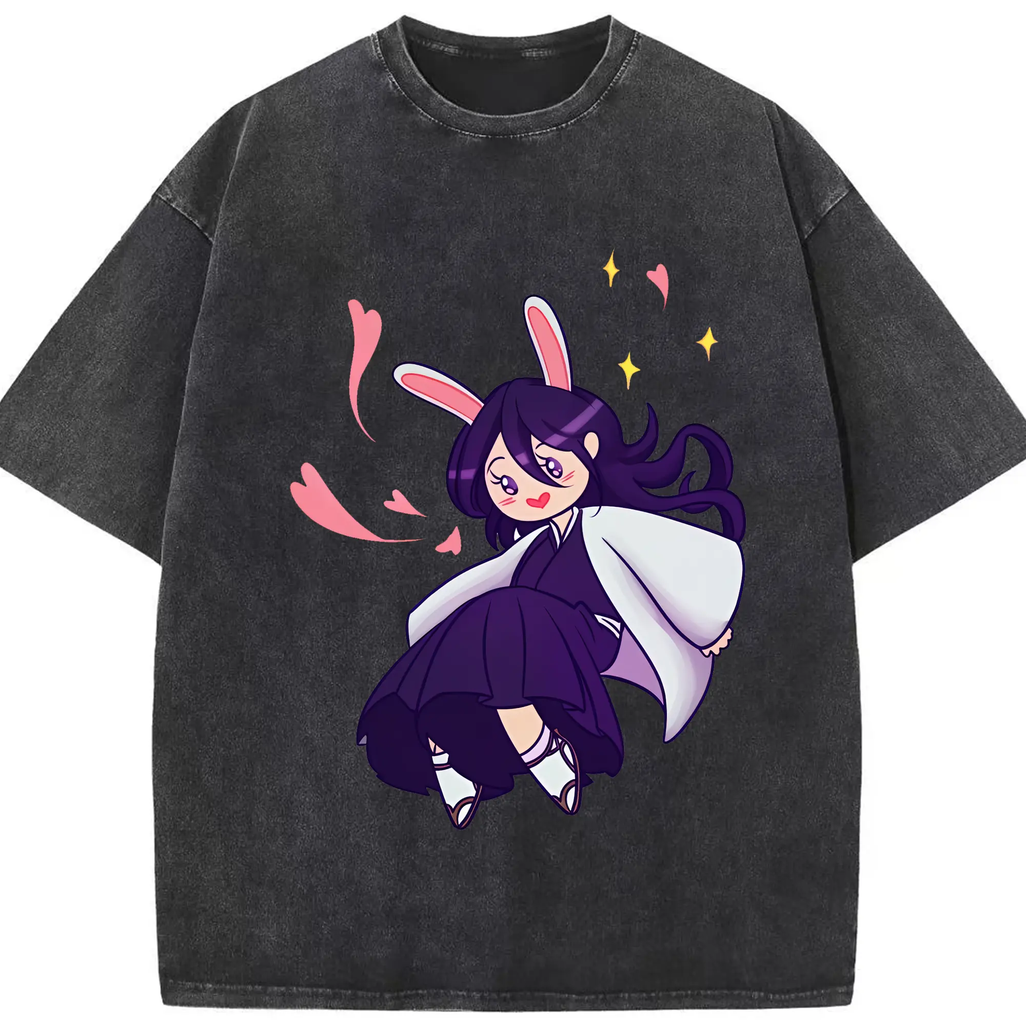 ブリーチ グッズ 朽木 ルキア - 綿100％ ヴィンテージ風 半袖Tシャツ ・ フロントプリント ・ 柔らか肌触り ・ 通気性 快適 ・ スポーツ カジュアル 外出用