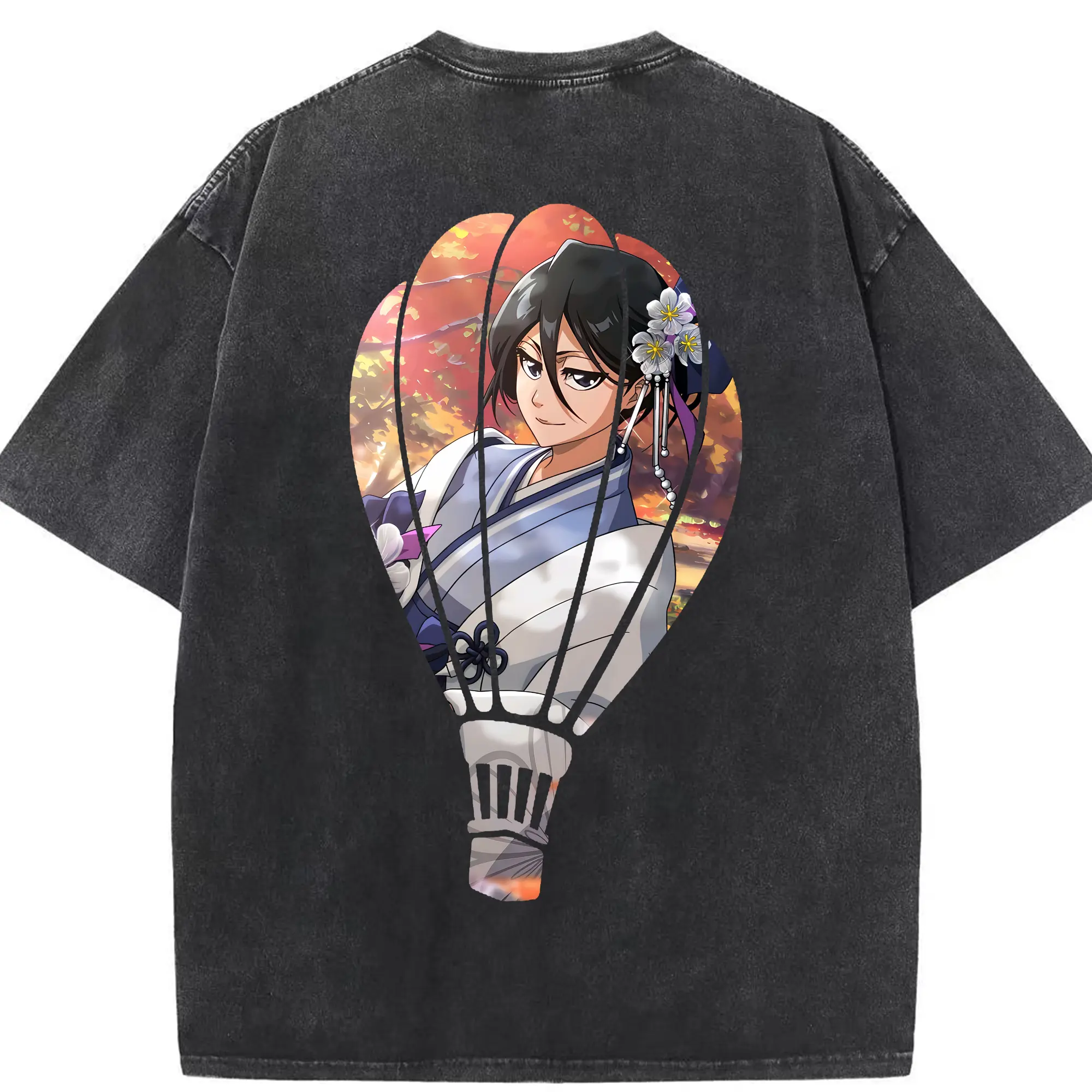 ブリーチ グッズ 朽木 ルキア - 綿100％ ヴィンテージ風 半袖Tシャツ ・ 背面プリント ・ 柔らか肌触り ・ 通気性 快適 ・ スポーツ カジュアル 外出用